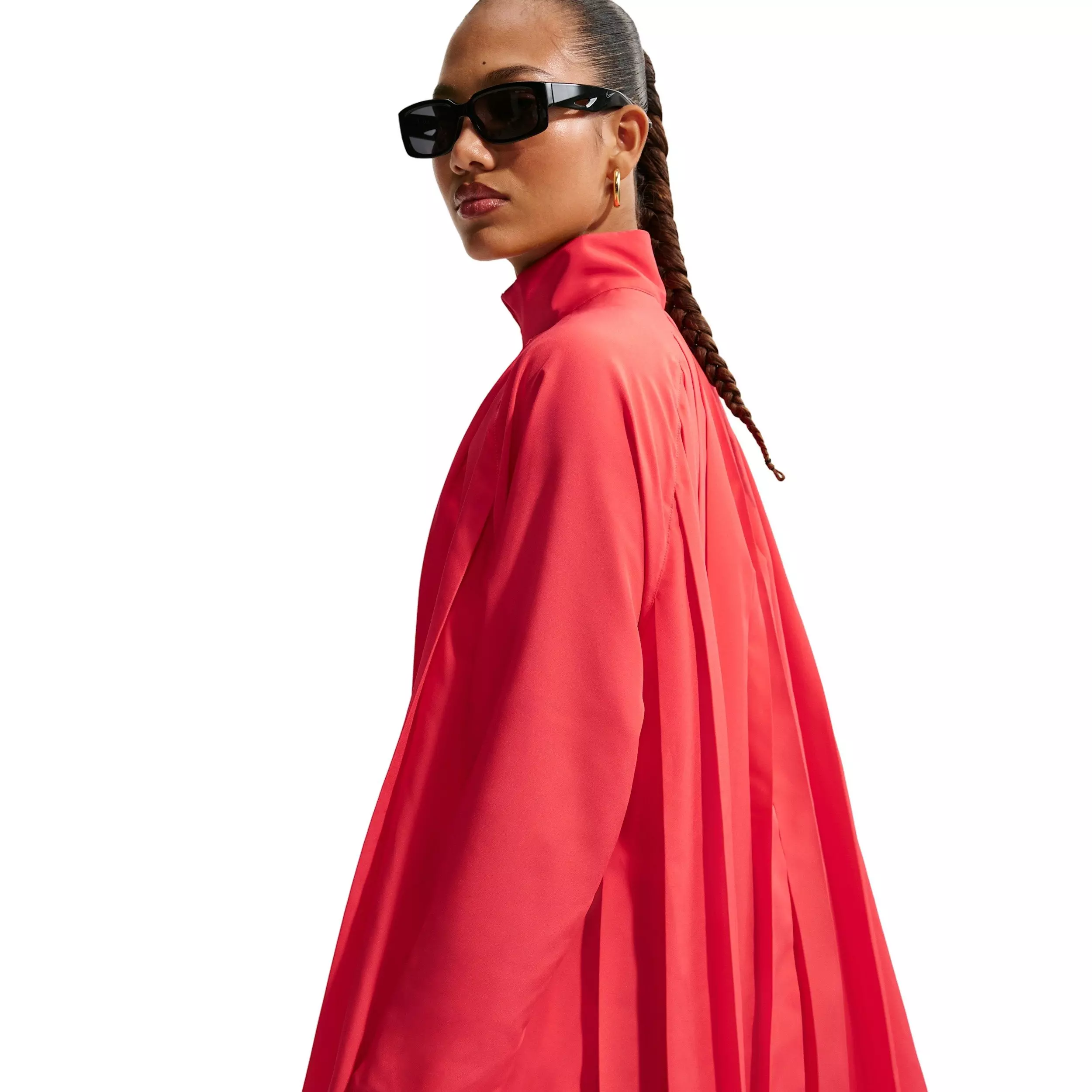 Nike Women's Sportswear Oversized Long Sleeve Pleated Mini Dress - CRIMSON