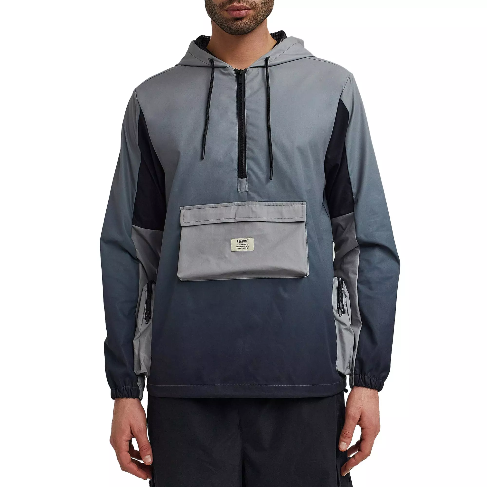 Reason Men's Gradient Nylon Utility Hoodie - Black/Grey - BLACK/GREY
