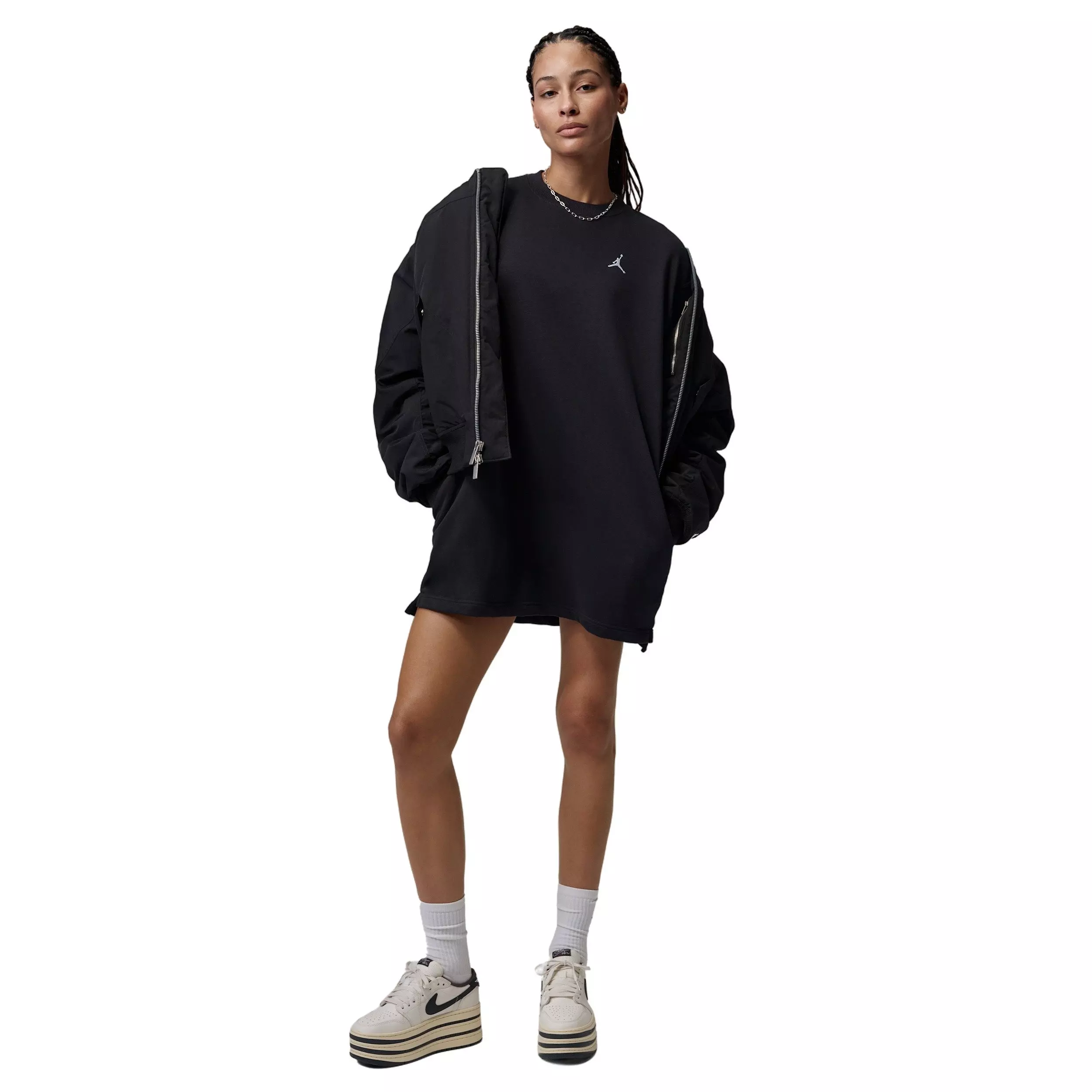 Jordan Women's Brooklyn Fleece T-Shirt Dress - BLACK/WHITE
