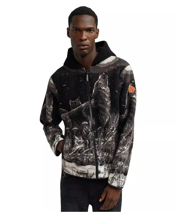 Reason Men's Timber Wolf Sherpa Fleece Hooded Zip Up Jacket - Multi-Color - MULTI-COLOR