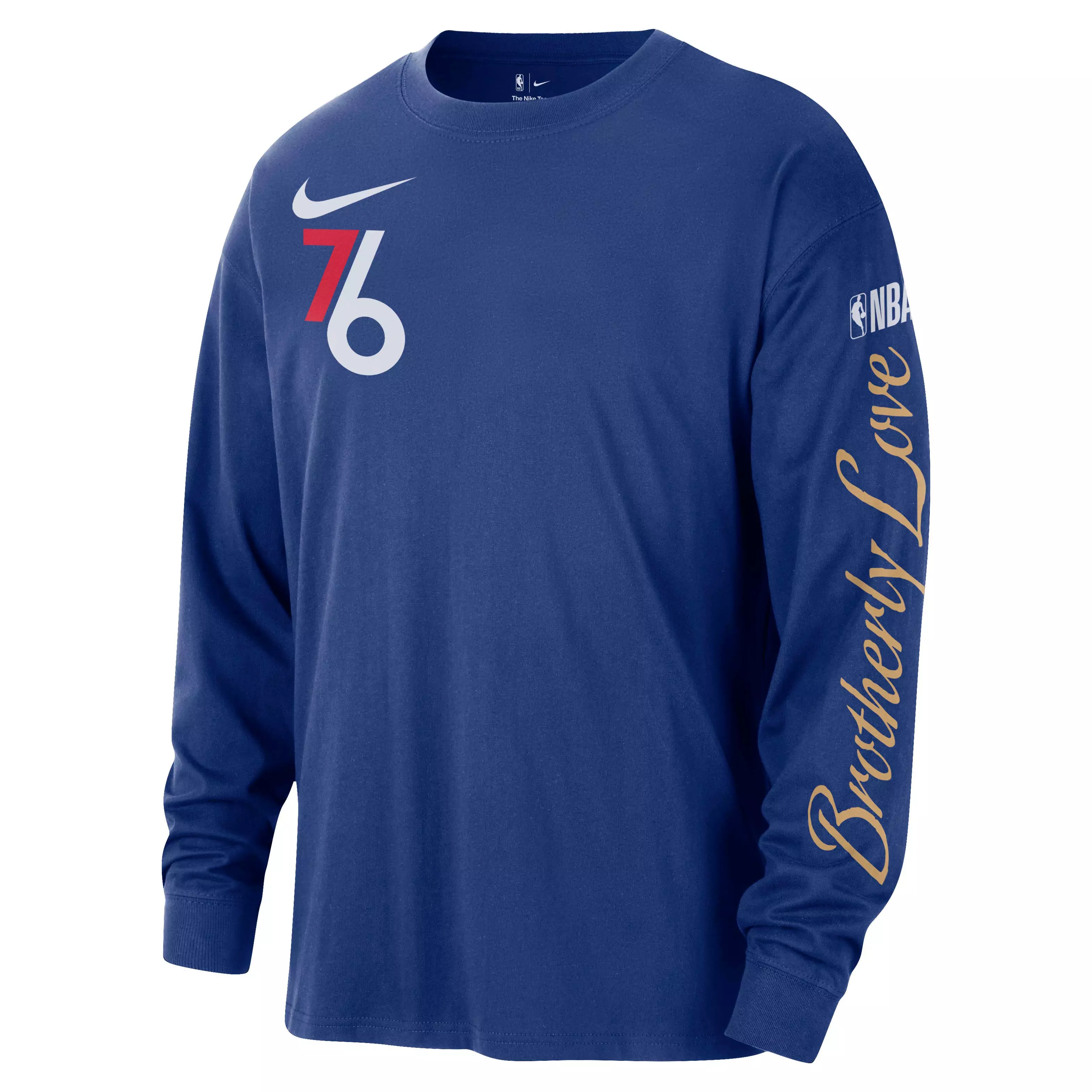 Nike Men's Philadelphia 76ers Courtside City Edition NBA Max90 Long Sleeve T-Shirt - Blue - BLUE