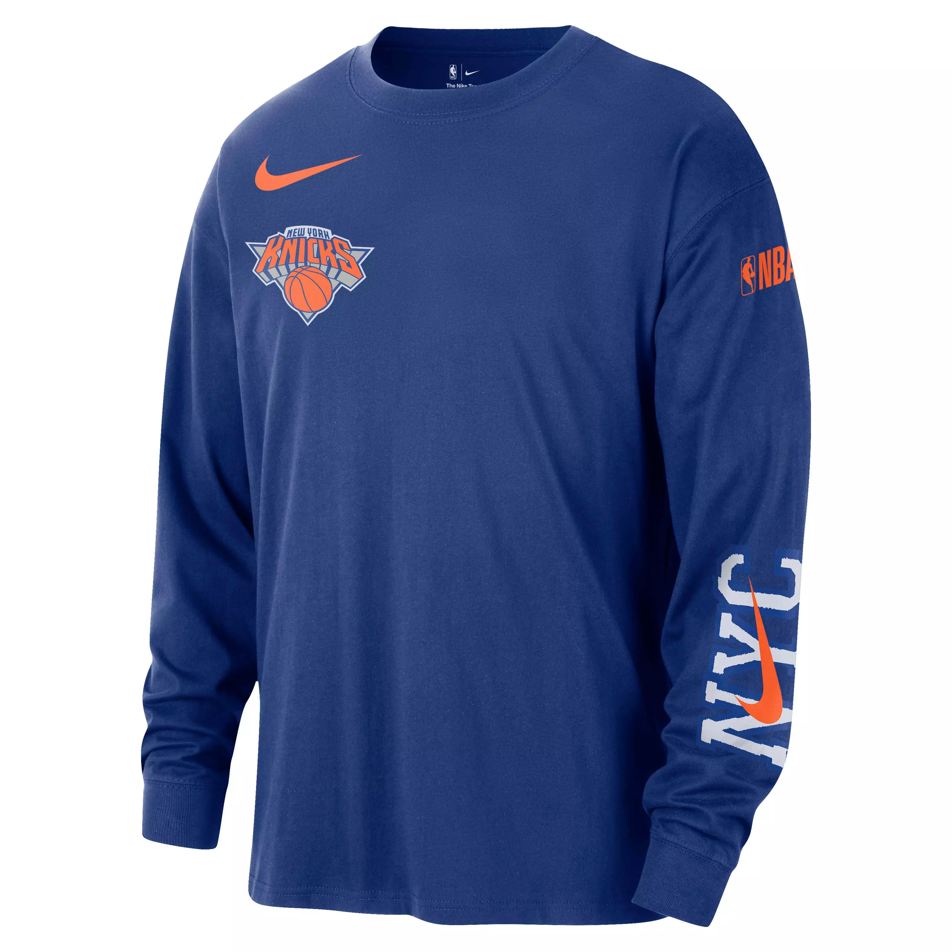 Nike Men's New York Knicks Courtside City Edition NBA Max90 Long Sleeve T-Shirt - Blue - BLUE