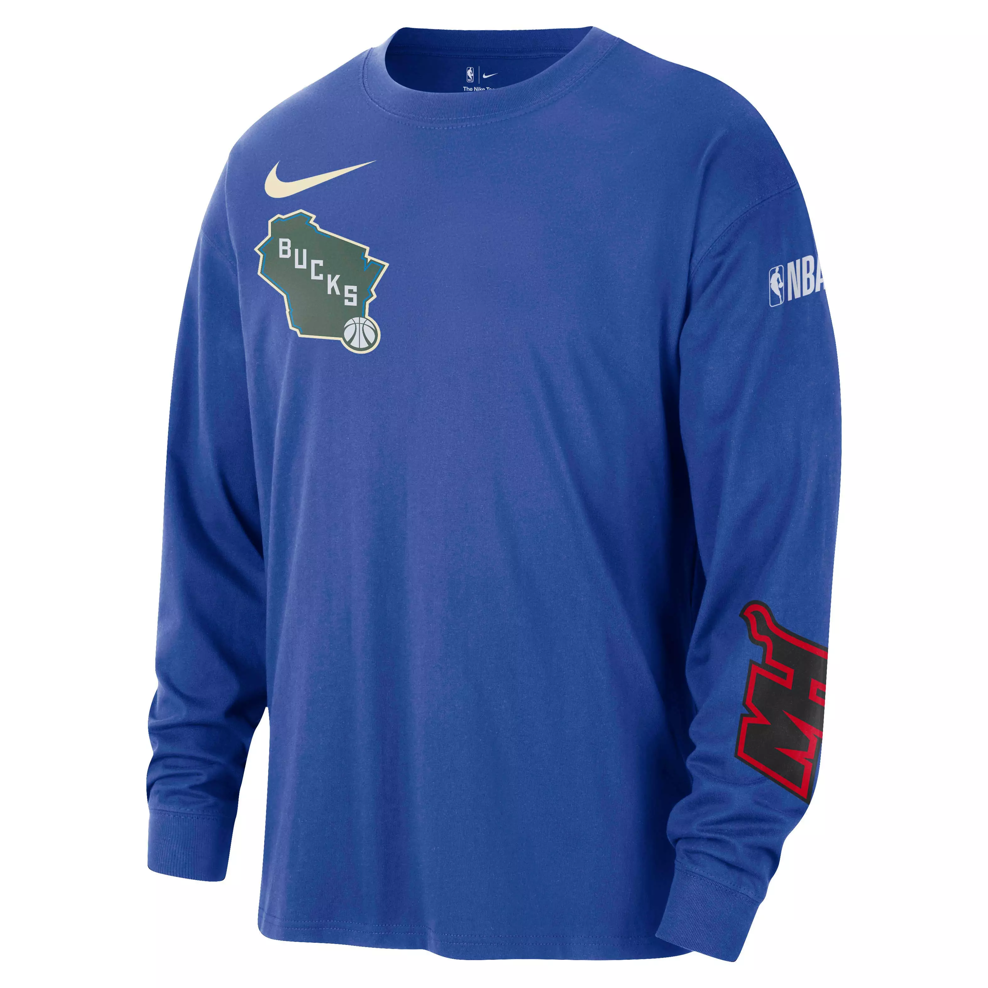 Nike Men's Milwaukee Bucks Courtside City Edition NBA Max90 Long Sleeve T-Shirt - Royal - ROYAL