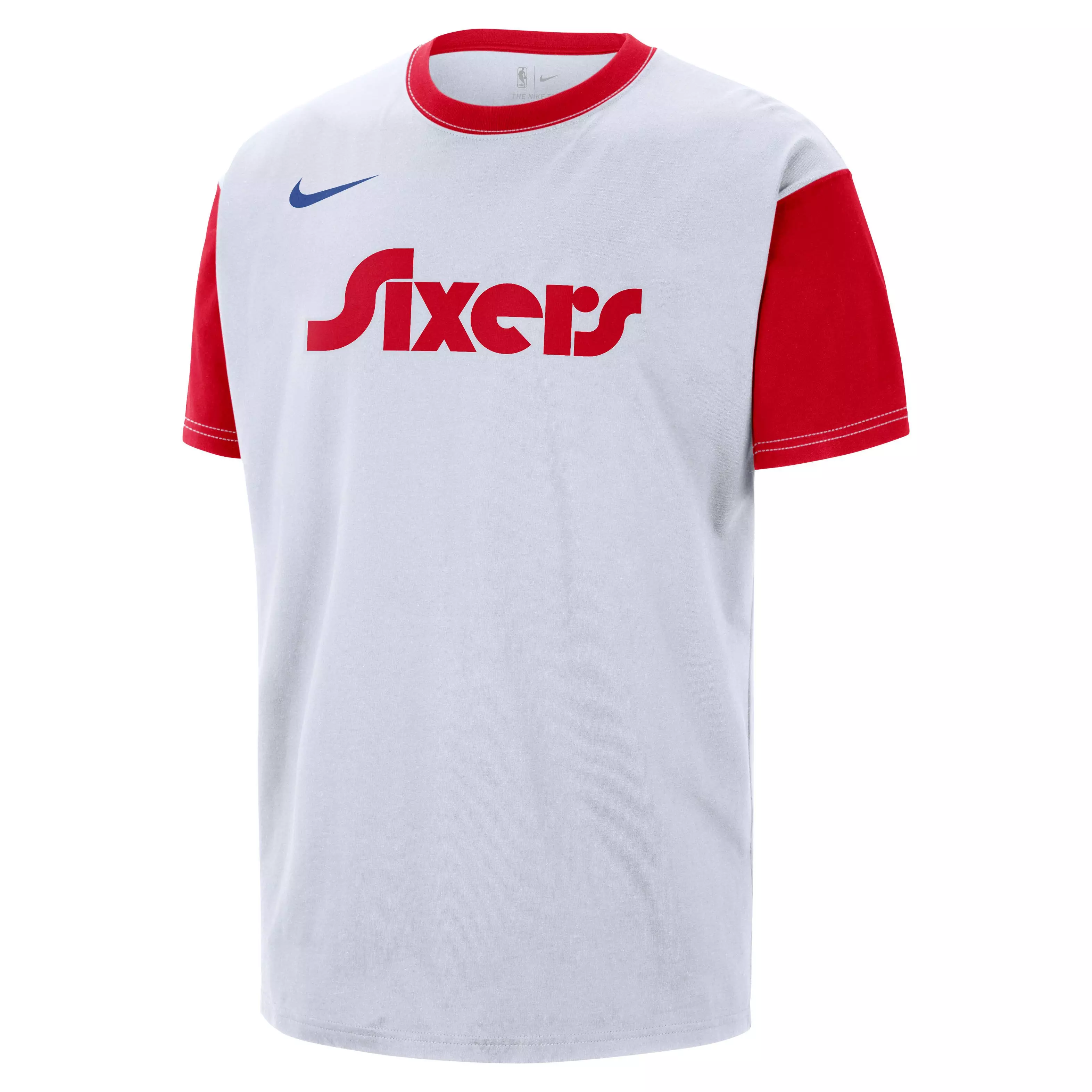 Nike Men's NBA Courtside CE Philadelphia 76ers SS Colorblock T-Shirt - WHITE