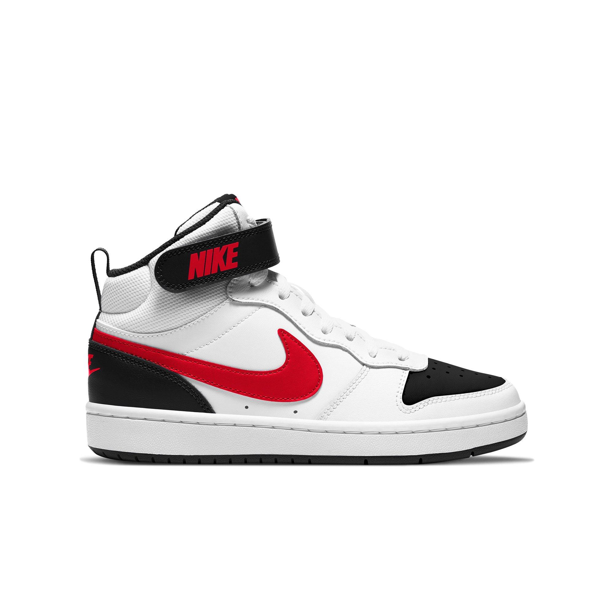 Nike Court Borough Mid 2 White Red Black Grade School Boys Shoe