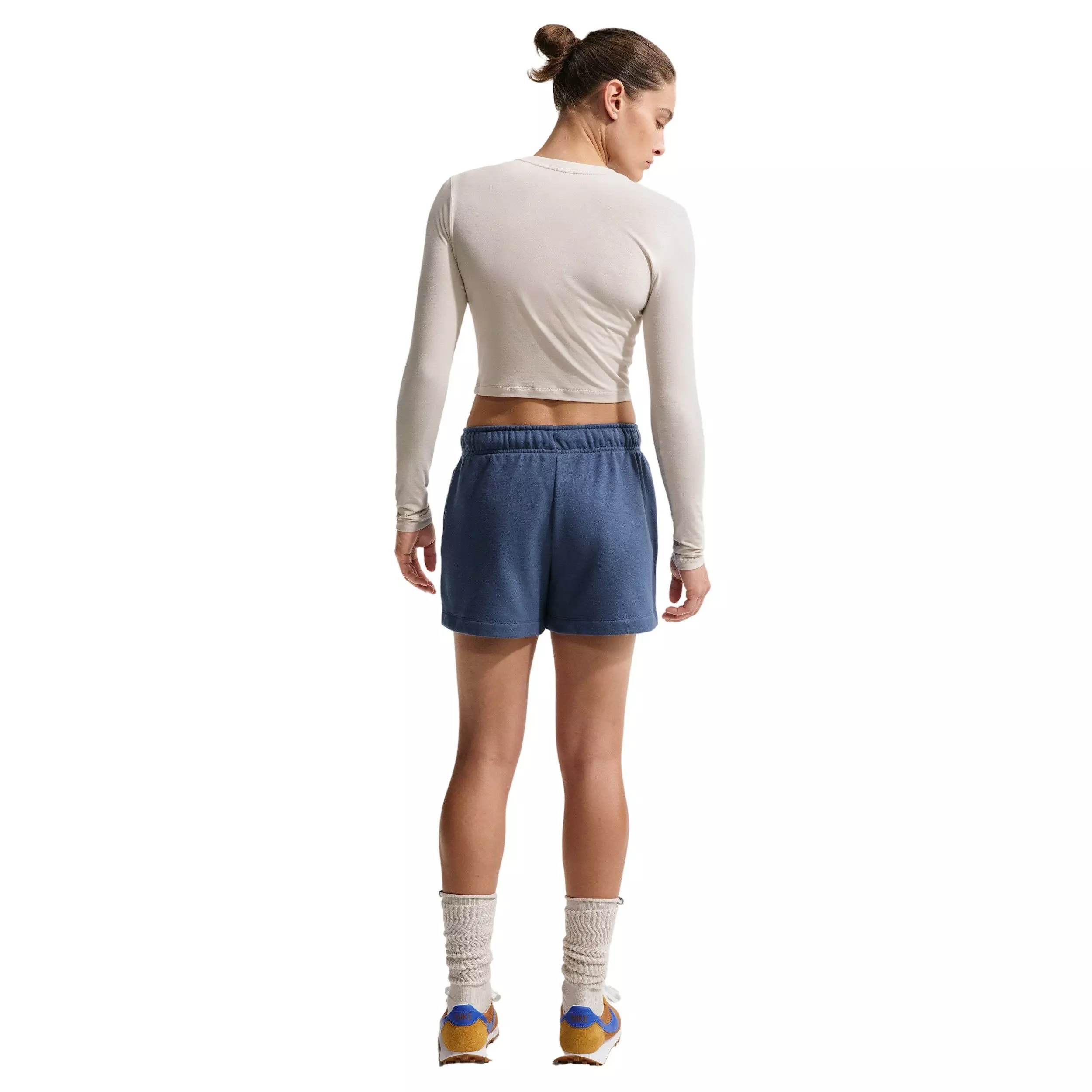 Nike Women's Sportswear Club Fleece Mid-Rise Shorts - NAVY/WHITE