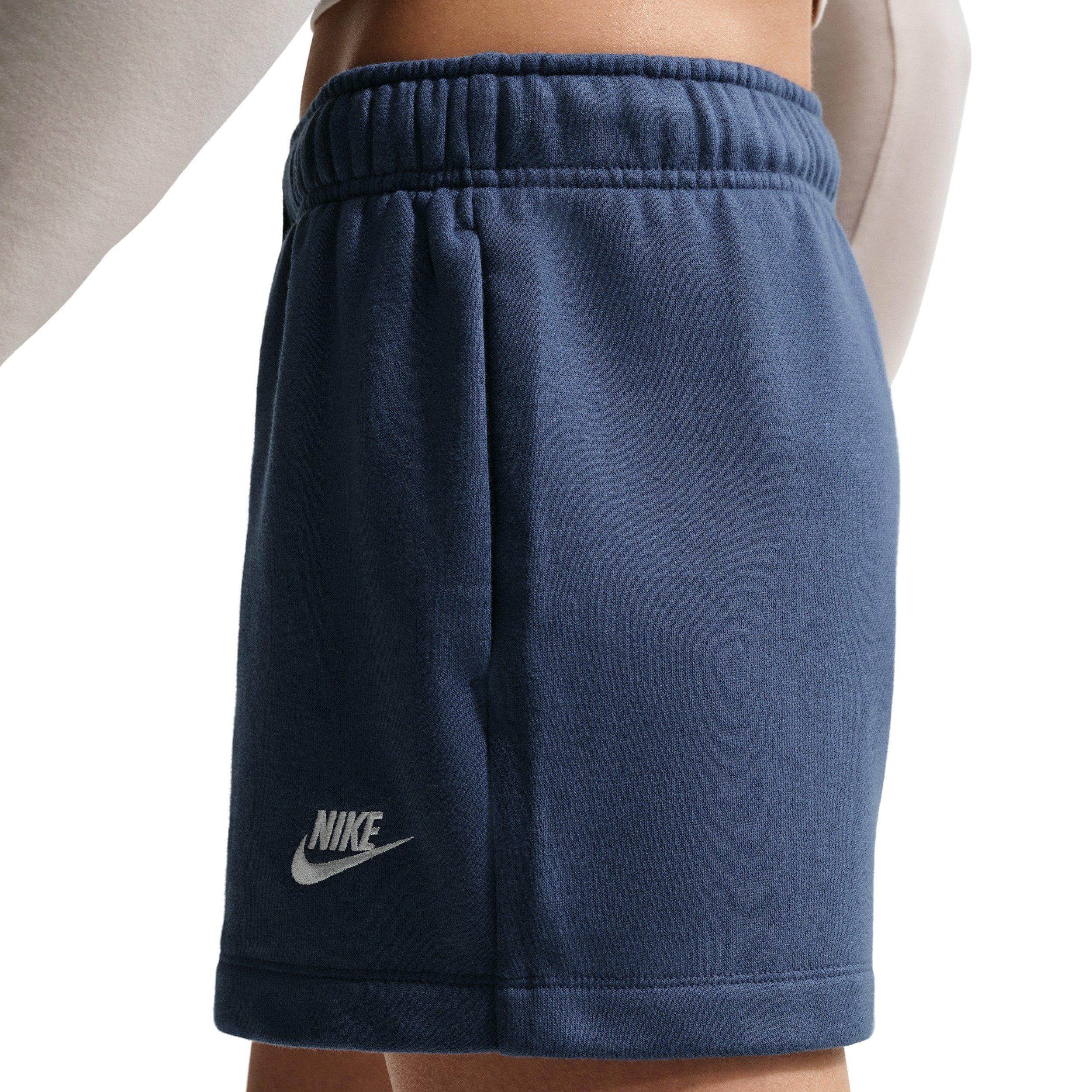 Nike Women's Sportswear Club Fleece Mid-Rise Shorts - NAVY/WHITE Thumbnail View 4