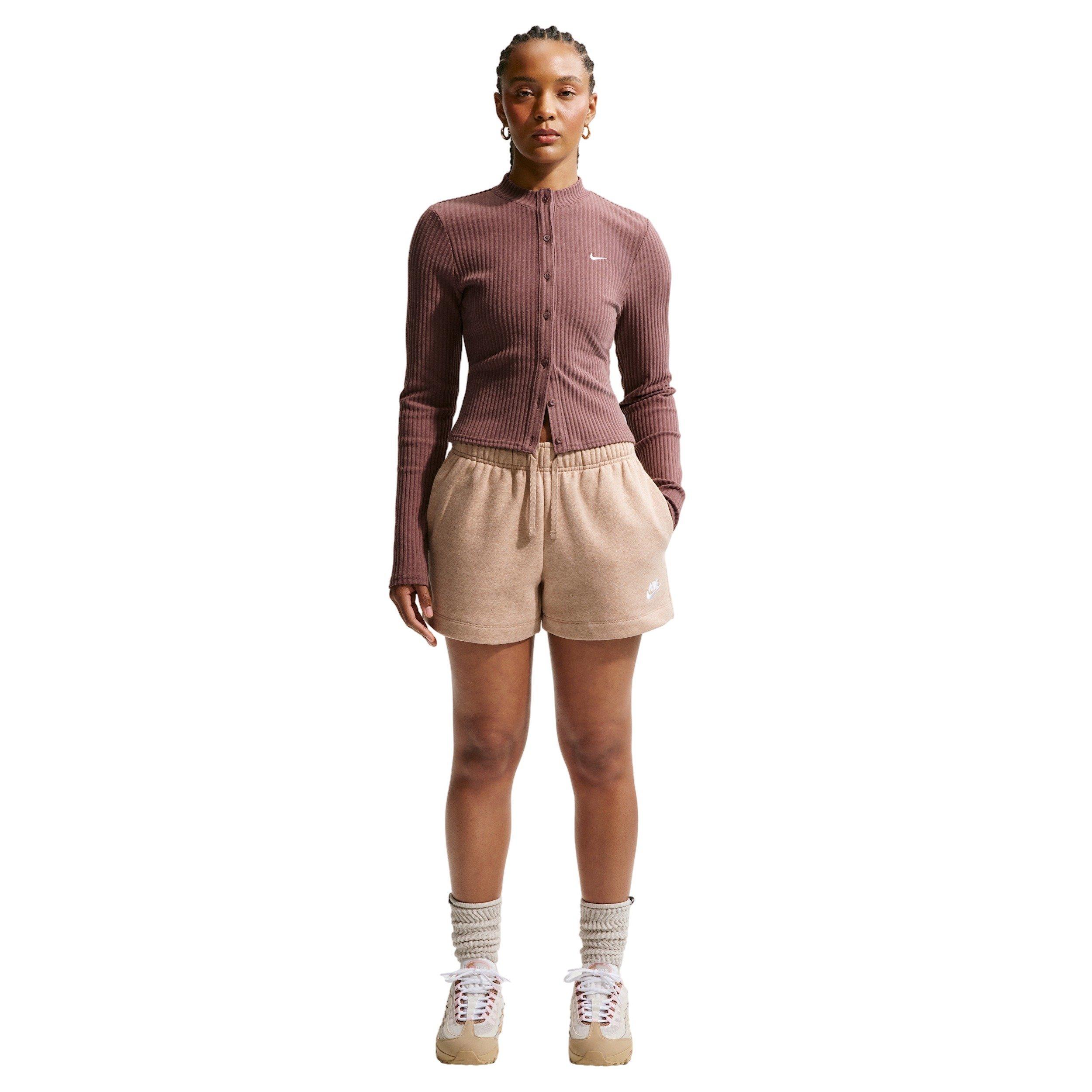 Nike Women's Sportswear Club Fleece Mid-Rise Shorts - BROWN/WHITE Thumbnail View 4