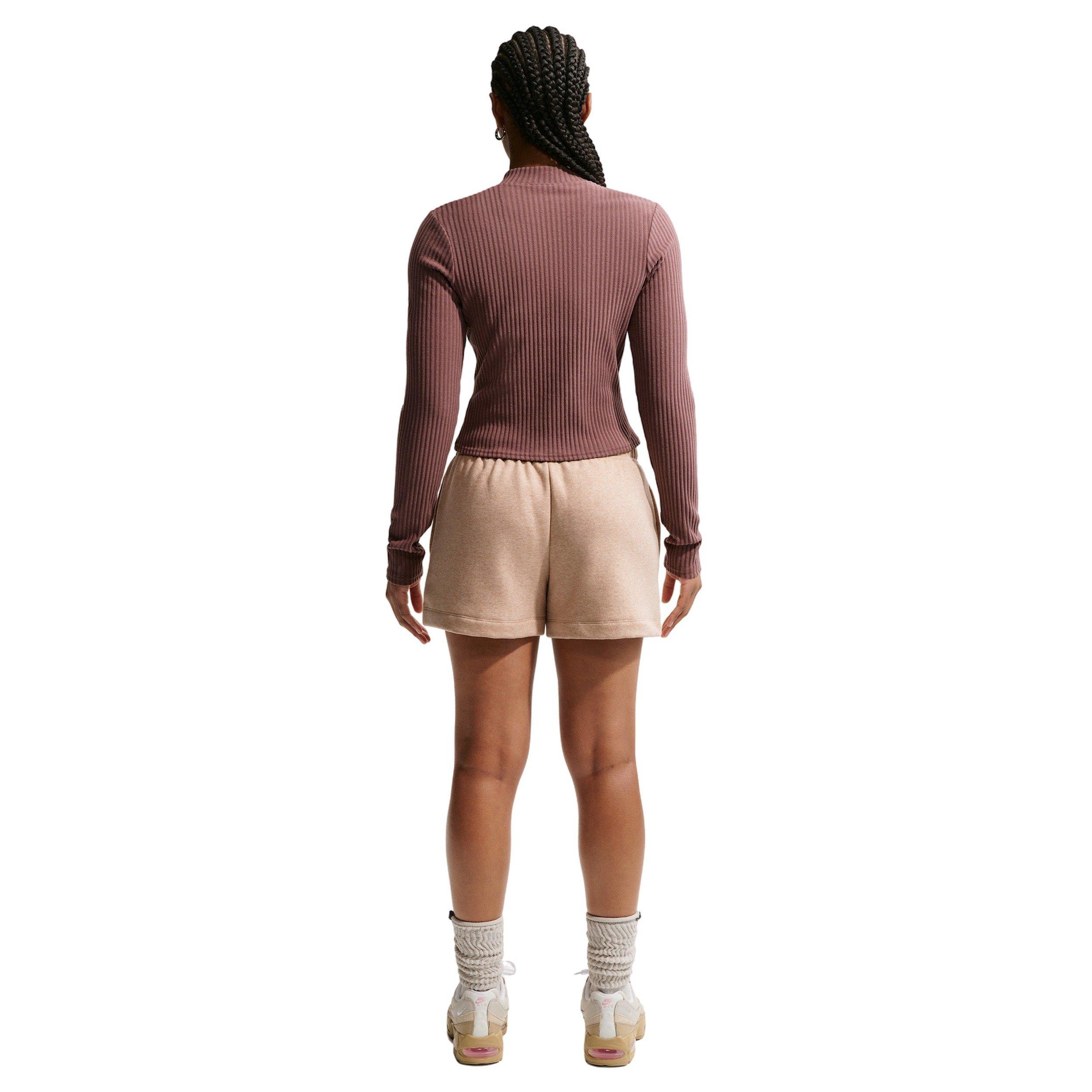 Nike Women's Sportswear Club Fleece Mid-Rise Shorts - BROWN/WHITE Thumbnail View 5