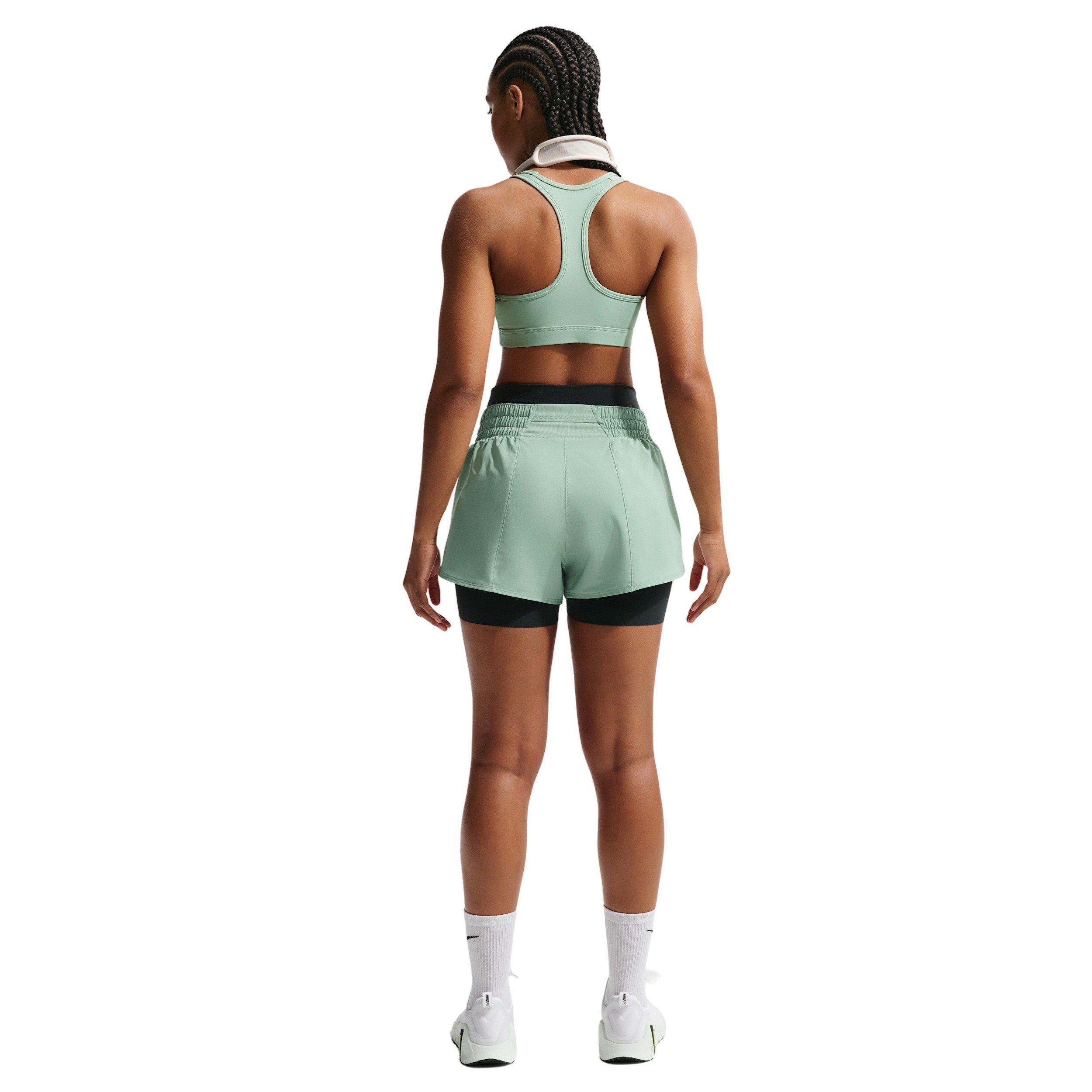 Nike Women's One Dri-FIT Mid-Rise 3" Brief-Lined Shorts - Green/White - GREEN/WHITE Thumbnail View 2