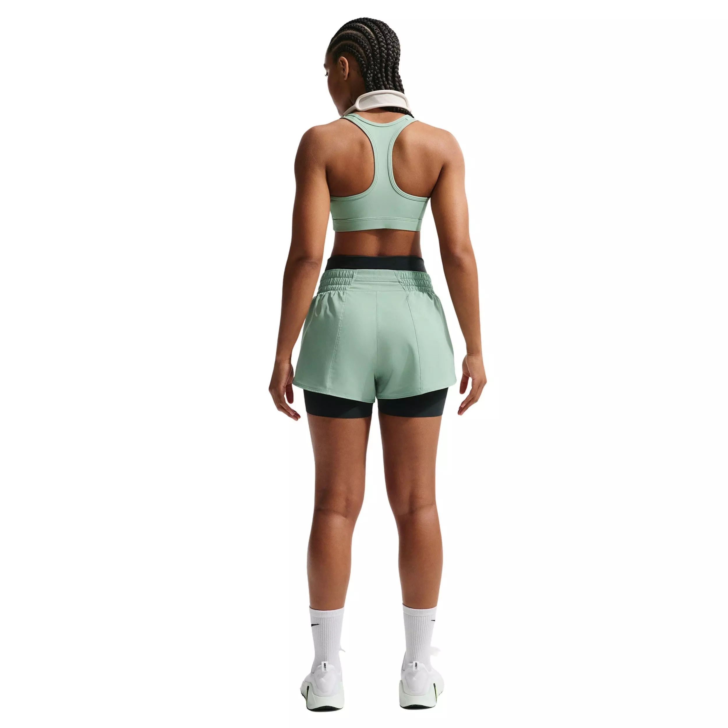 Nike Women's One Dri-FIT Mid-Rise 3" Brief-Lined Shorts - Green/White - GREEN/WHITE