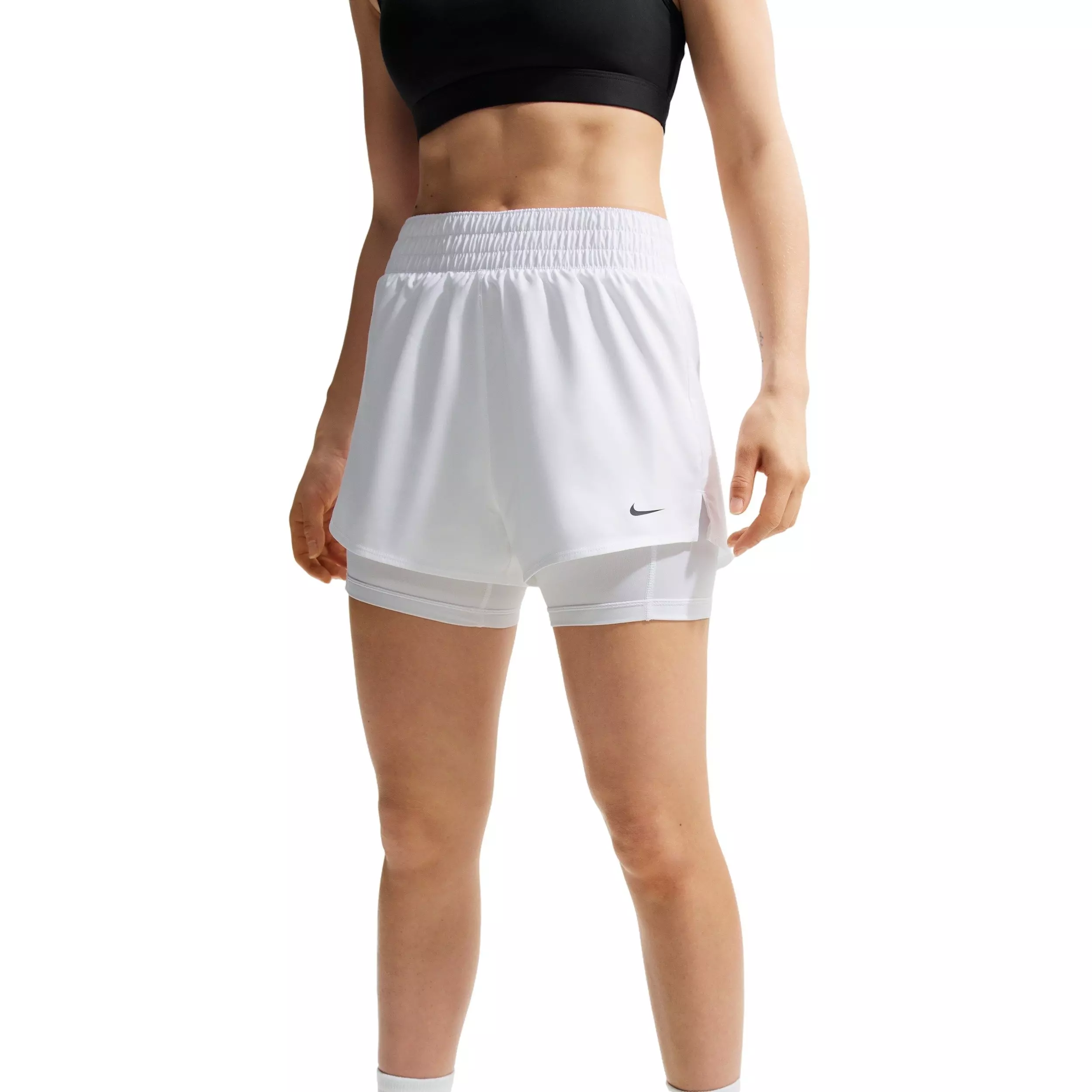 Nike Women's One Dri-FIT High-Waisted 3" 2-in-1 Shorts - WHITE/BLACK