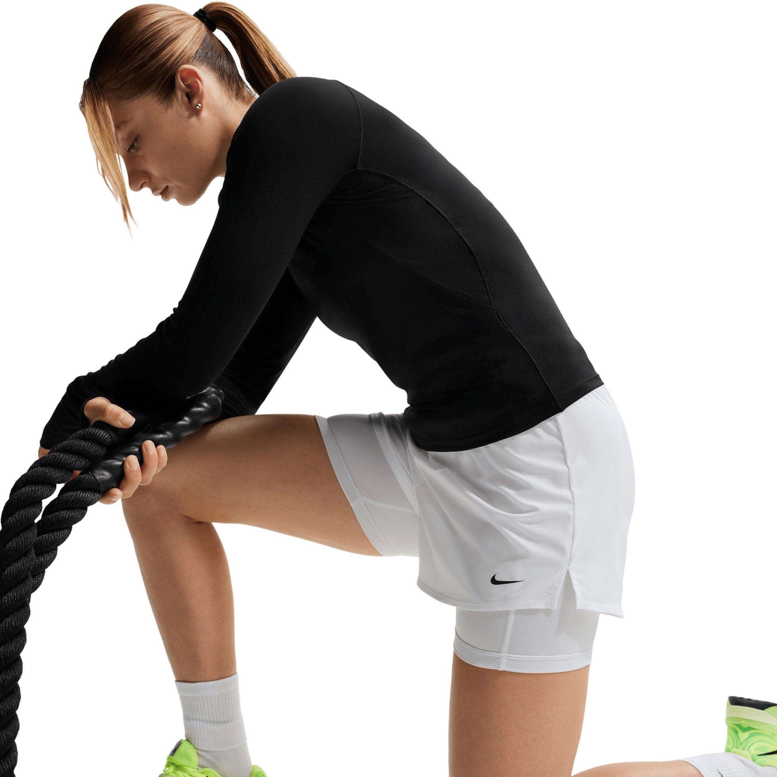 Nike Women's One Dri-FIT High-Waisted 3" 2-in-1 Shorts - WHITE/BLACK Thumbnail View 6