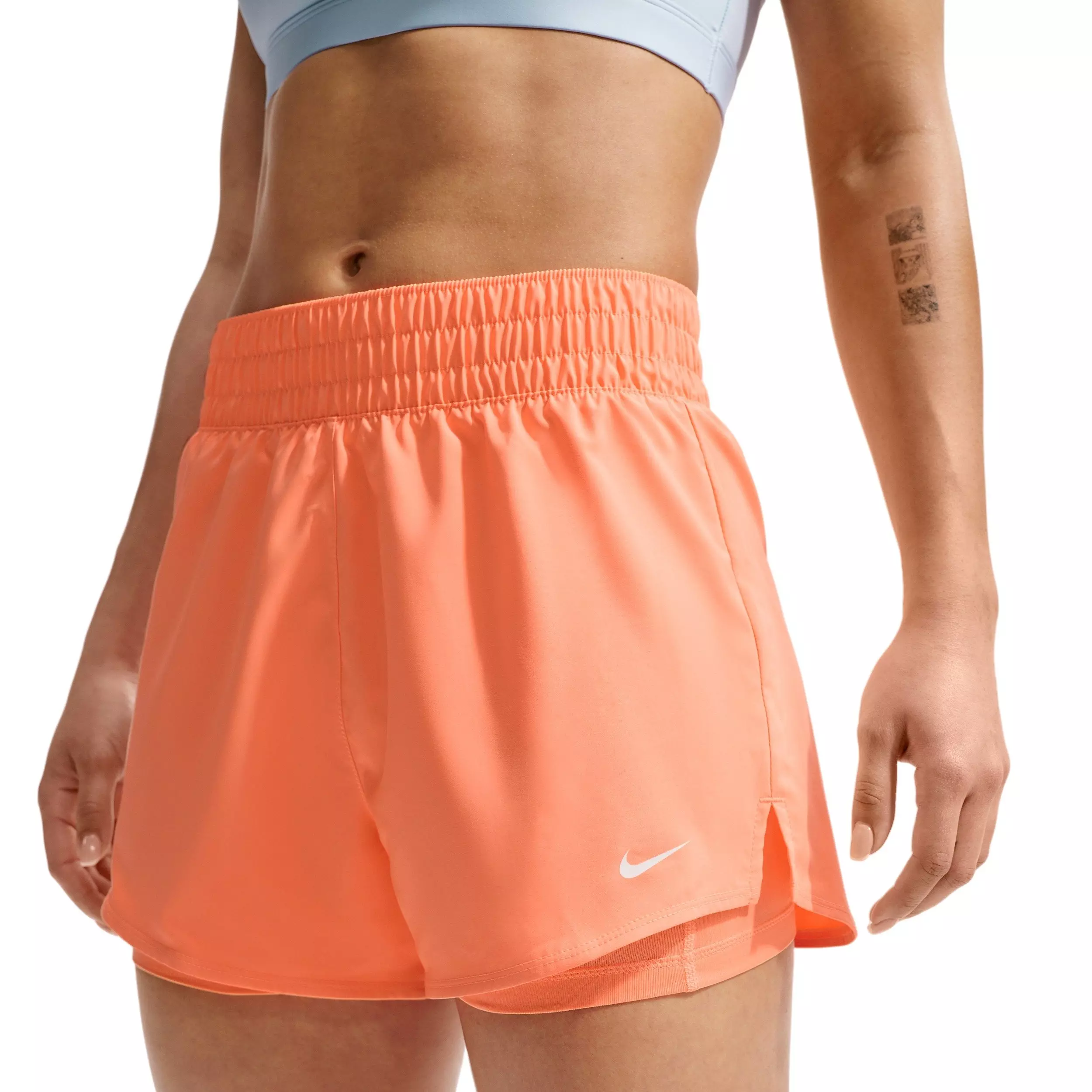 Nike Women's One Dri-FIT High-Waisted 3" 2-in-1 Shorts - ORANGE/WHITE