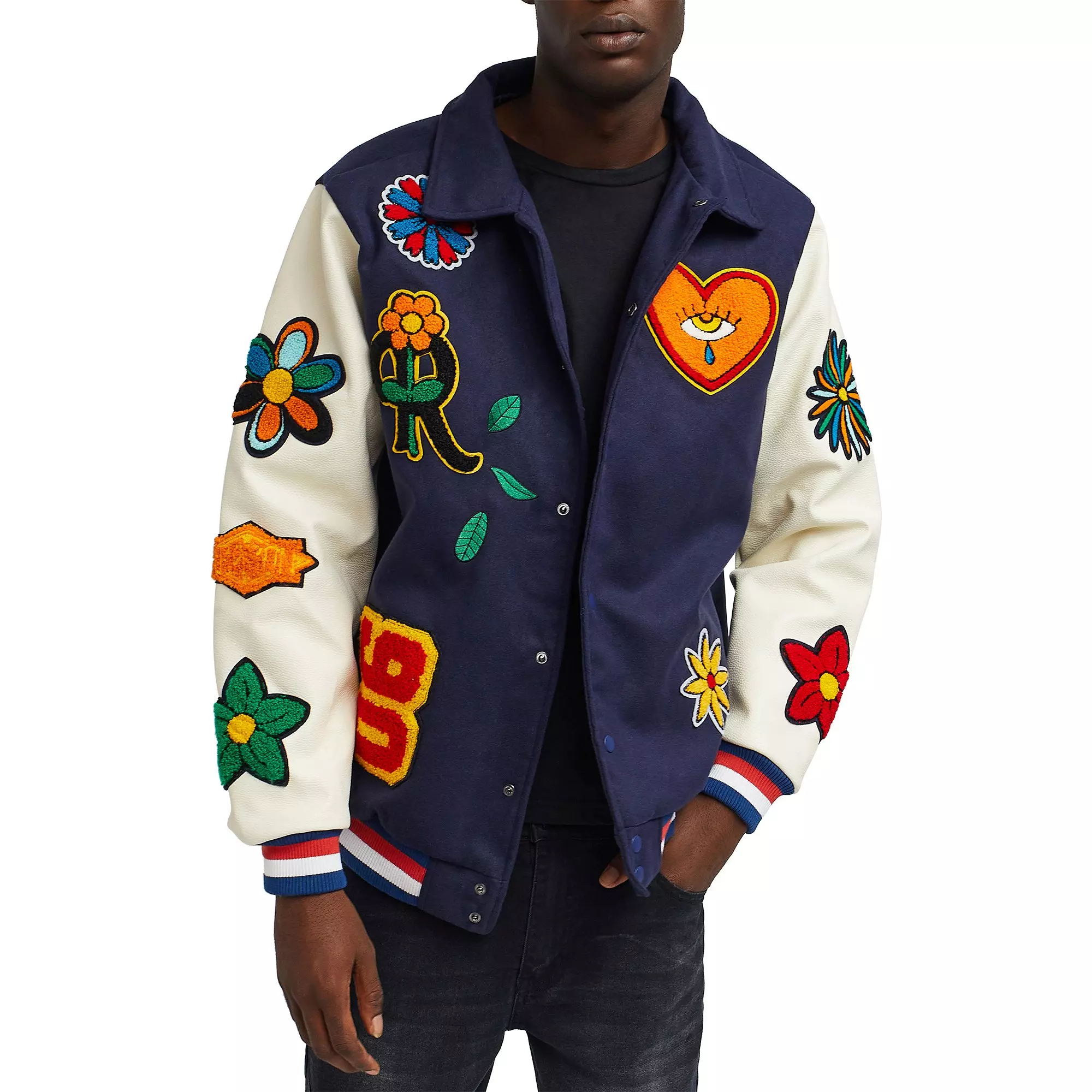 Reason Men's Silver City Patched Hooded Wool Varsity Jacket - Navy - NAVY