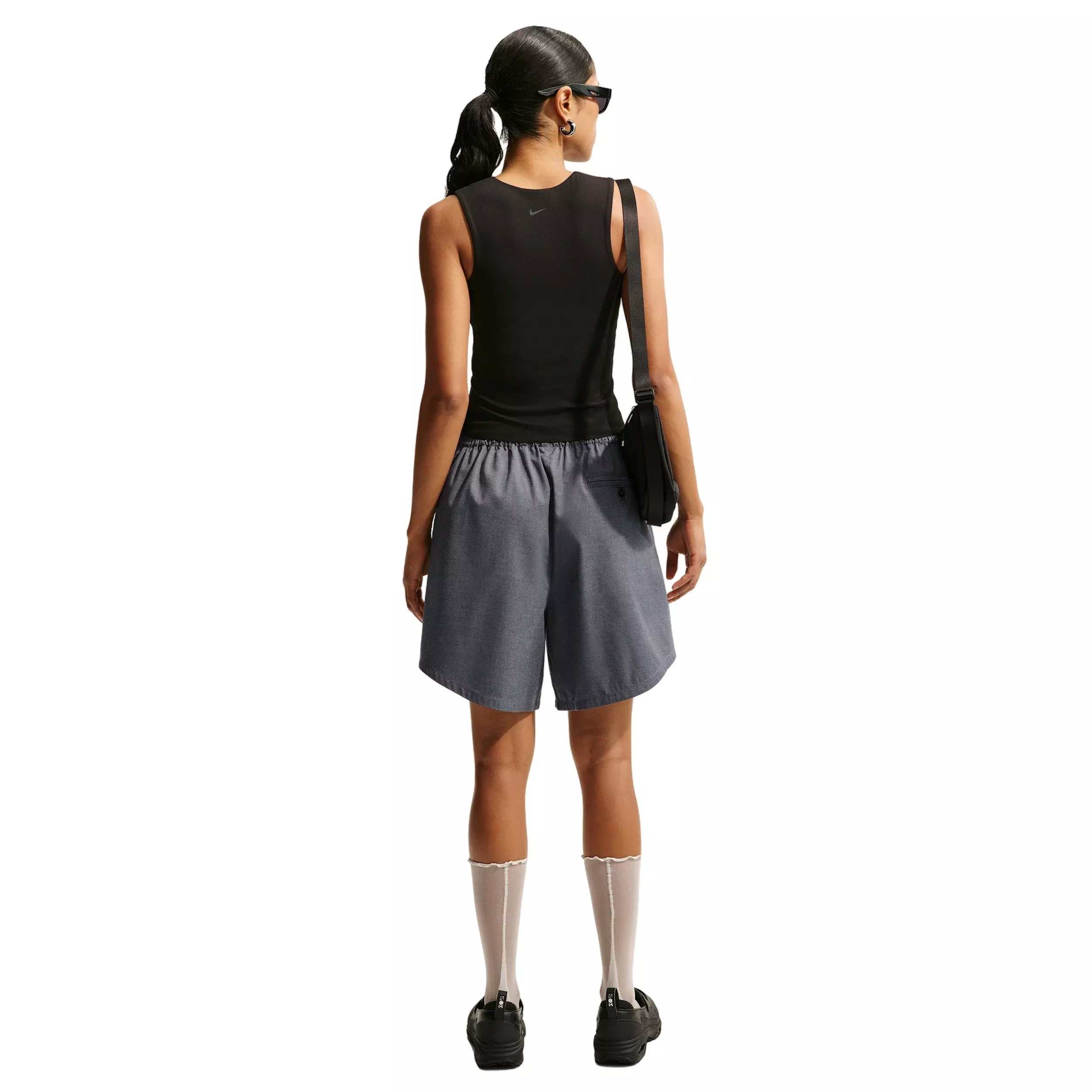 Nike Women's Sportswear Oversized Mid-Rise Woven Shorts - Grey/Black - GREY/BLACK