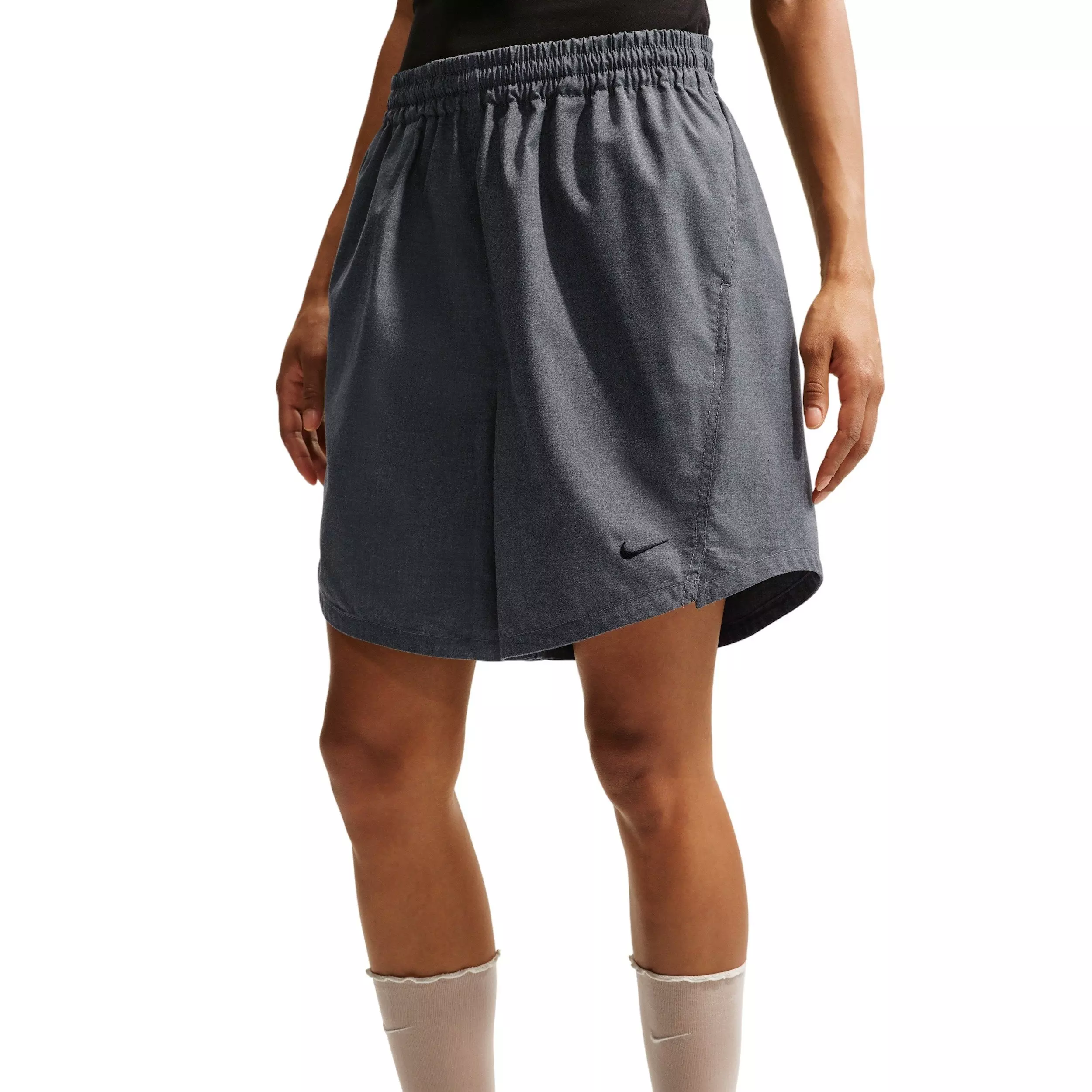 Nike Women's Sportswear Oversized Mid-Rise Woven Shorts - Grey/Black - GREY/BLACK