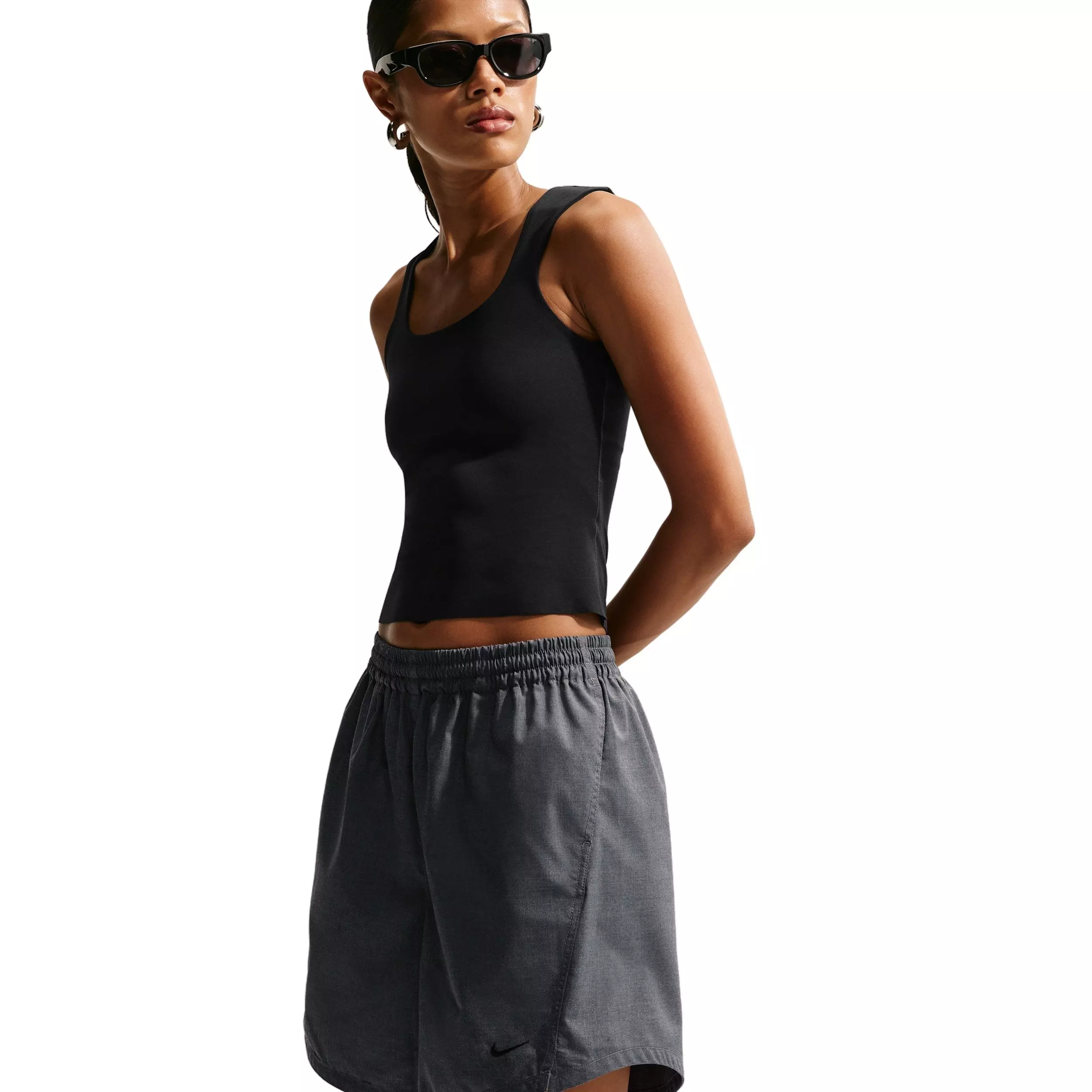 Nike Women's Sportswear Oversized Mid-Rise Woven Shorts - Grey/Black - GREY/BLACK
