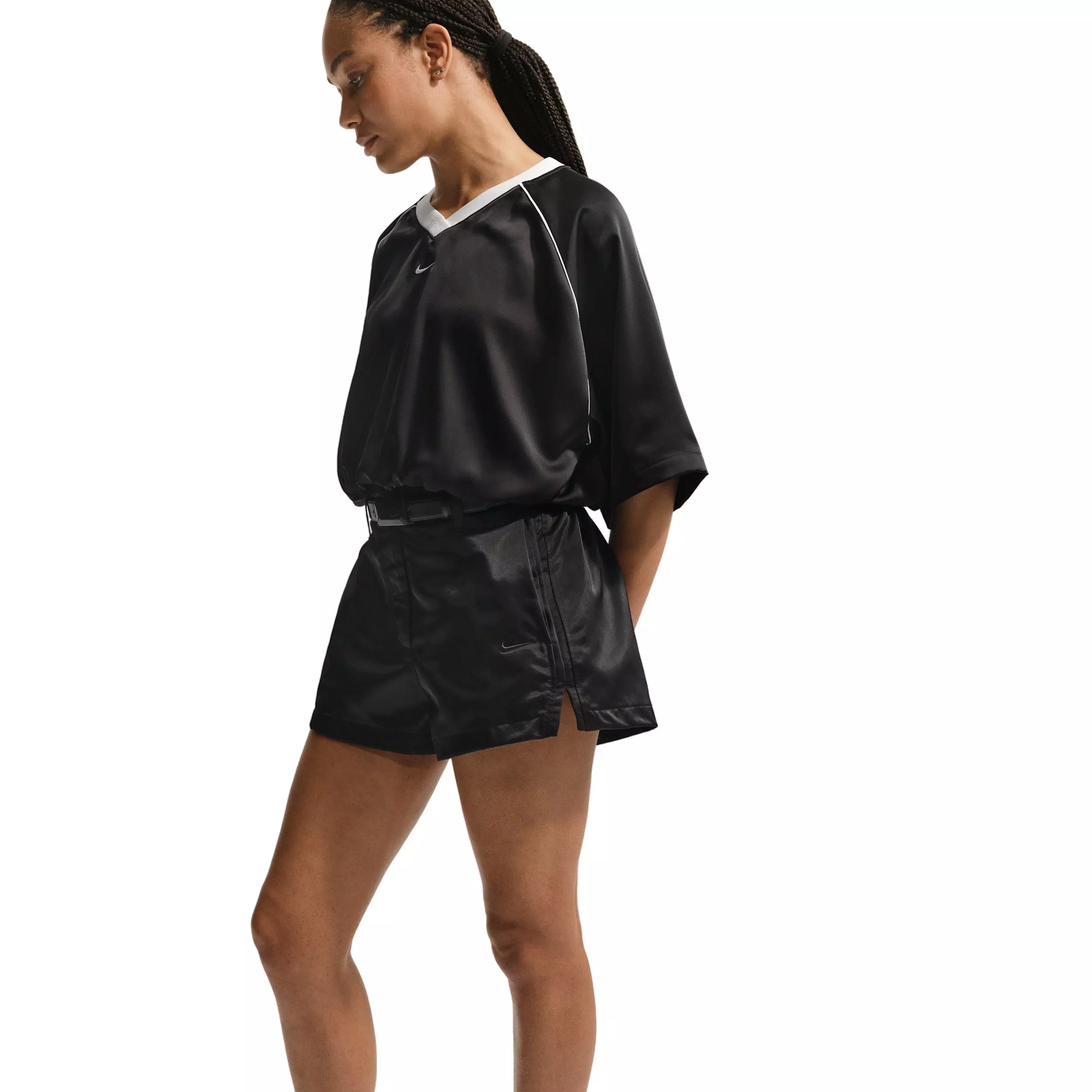 Nike Women's Sportswear High-Waisted Satin Hot Shorts - BLACK