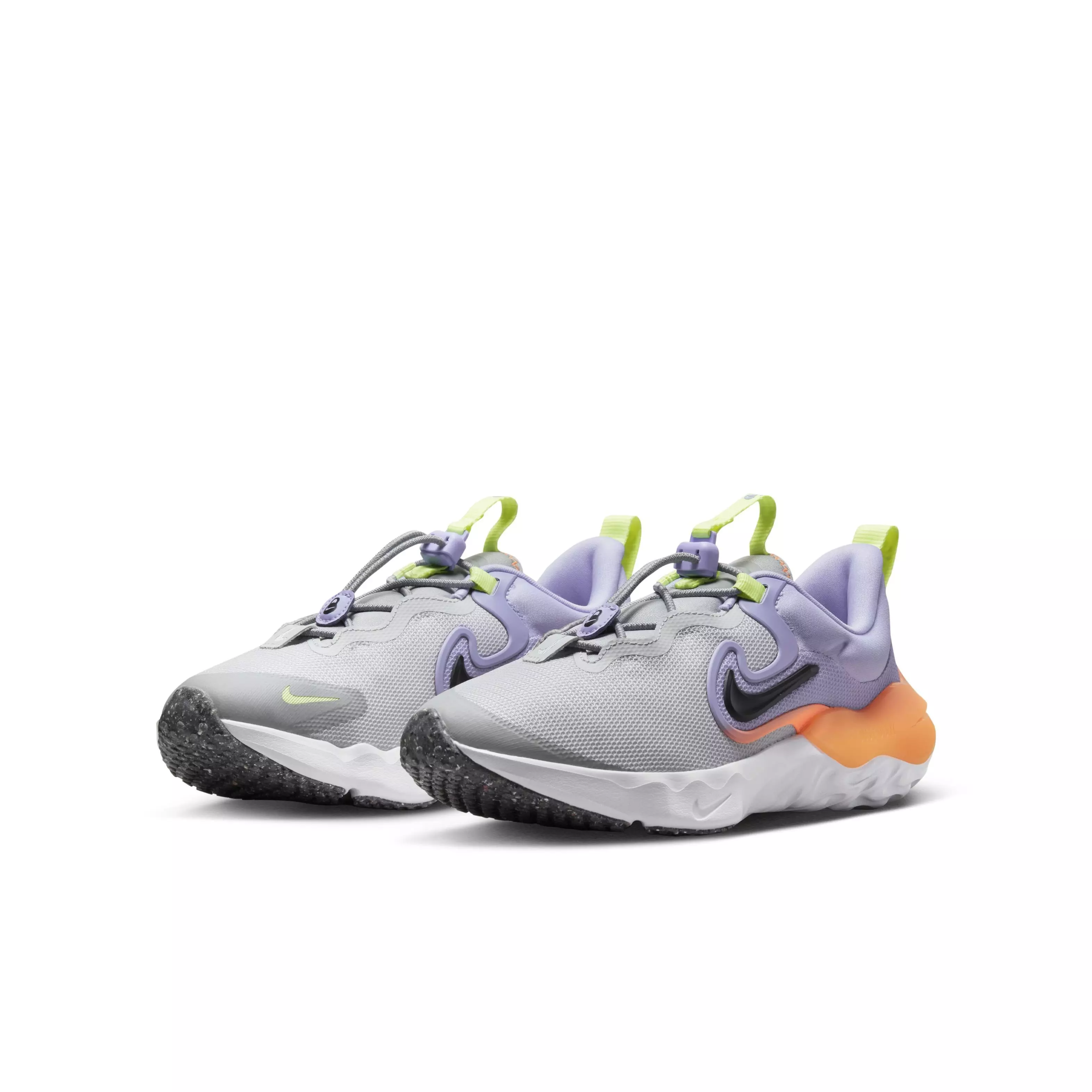 Nike Run Flow "Photon Dust/Black/Purple Pulse" Grade School Girls' Running Shoe - DUST/BLACK/PURPLE