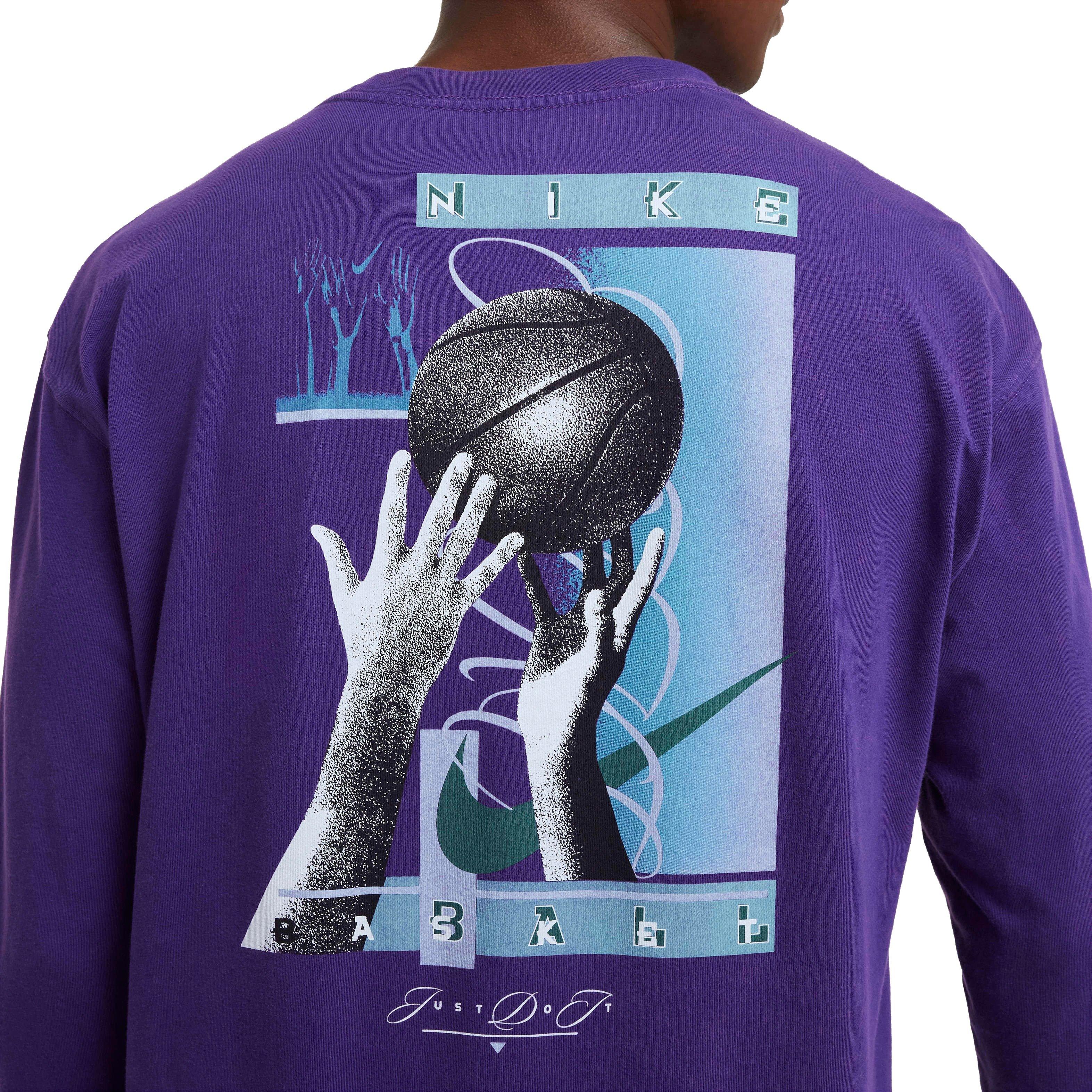 Nike Men's Max90 Long Sleeve Basketball T-Shirt - PURPLE Thumbnail View 5