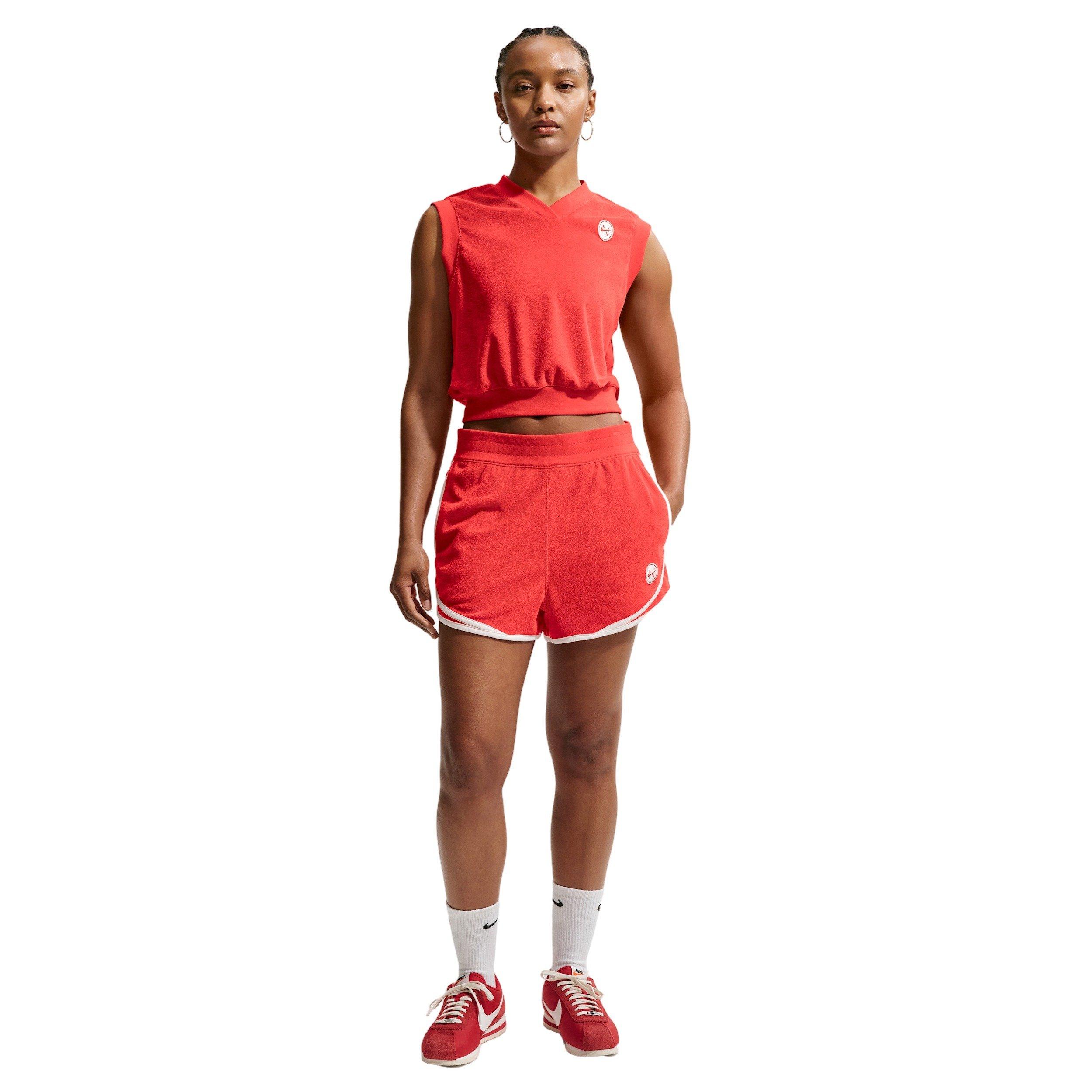 Nike Women's Sportswear Chill Terry Mid-Rise Shorts - LIGHT CRIMSON/WHITE Thumbnail View 4
