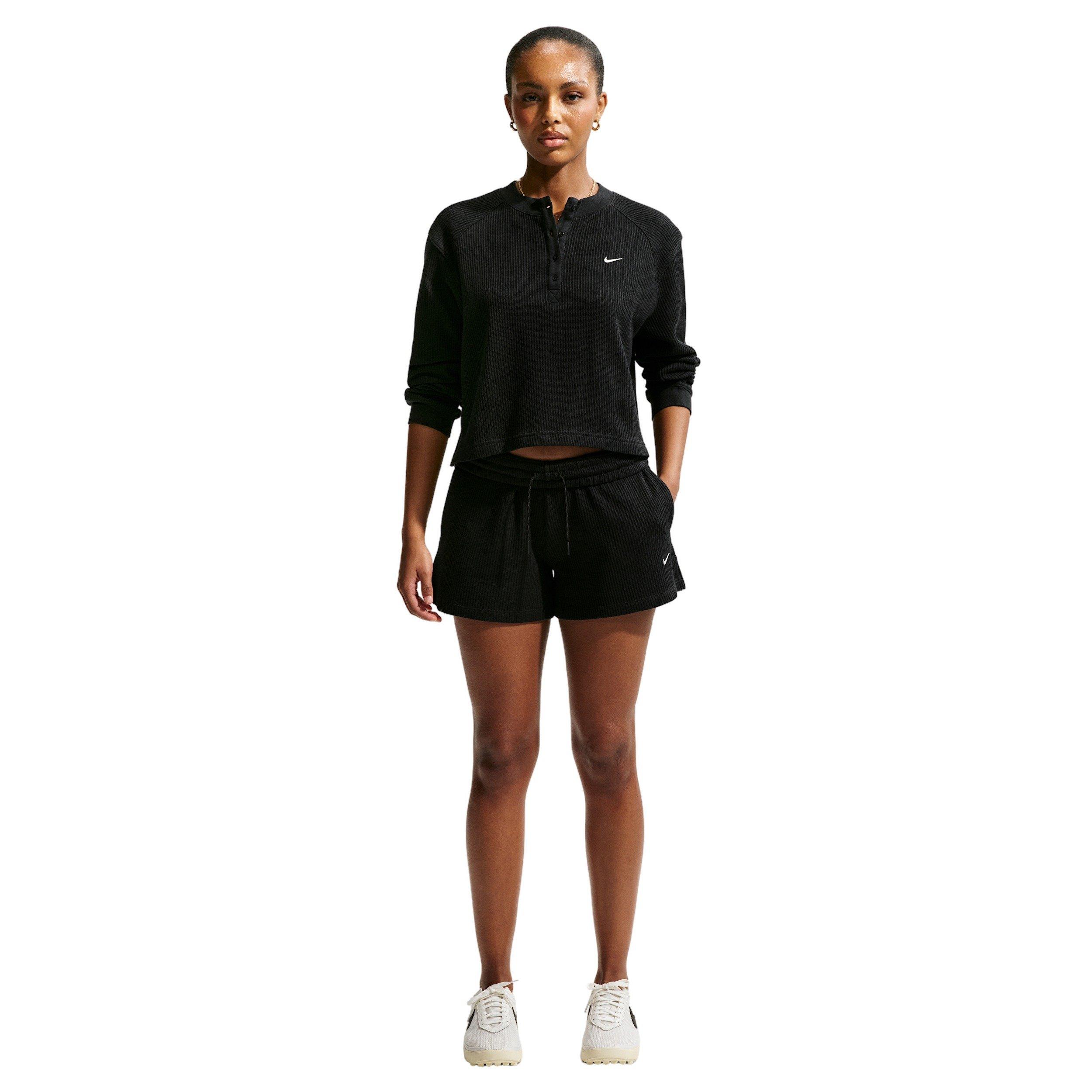 Nike Women's Sportswear Chill Waffle Loose Mid-Rise Shorts - BLACK/OFF-WHITE Thumbnail View 1