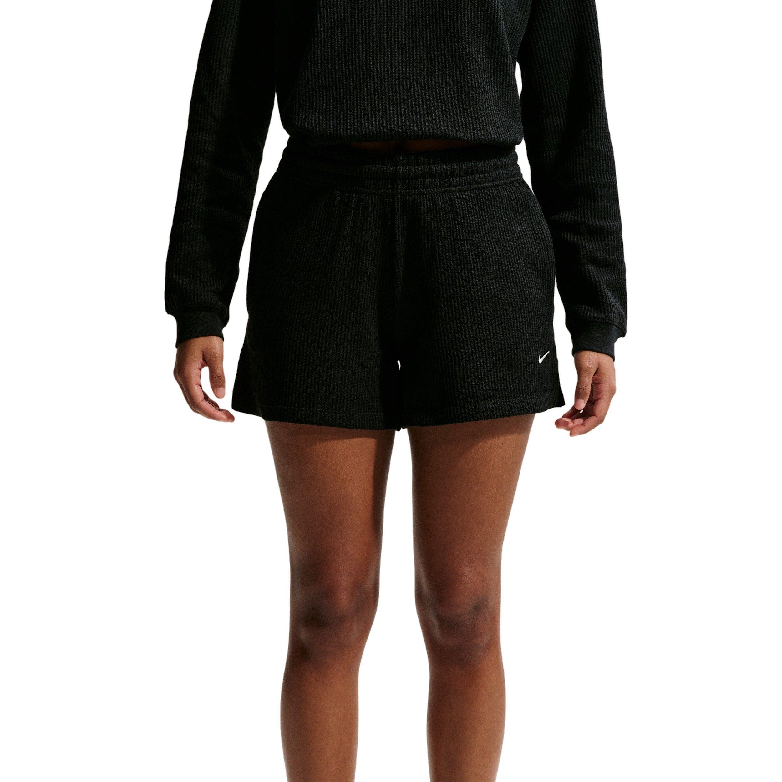 Nike Women's Sportswear Chill Waffle Loose Mid-Rise Shorts - BLACK/OFF-WHITE Thumbnail View 3