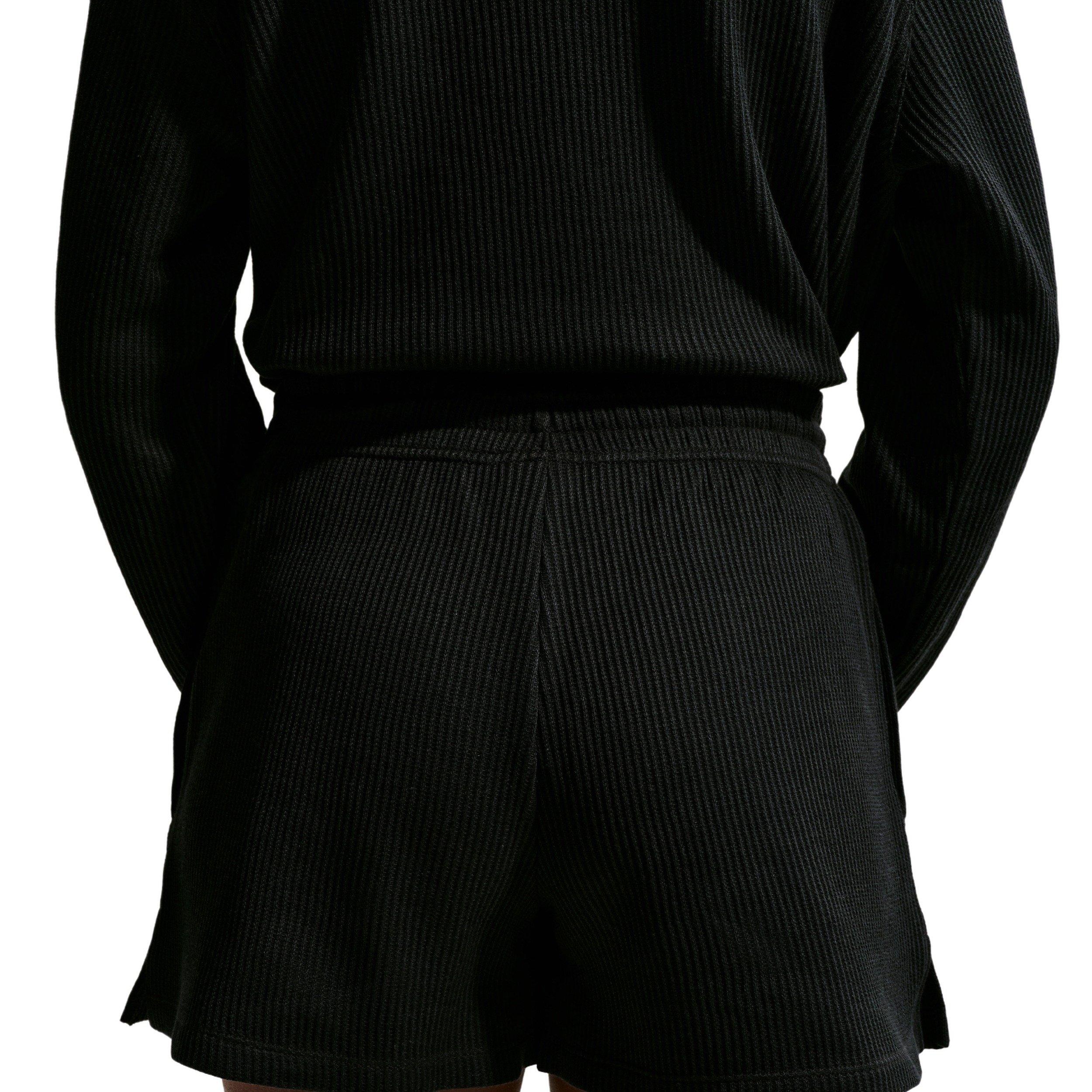 Nike Women's Sportswear Chill Waffle Loose Mid-Rise Shorts - BLACK/OFF-WHITE Thumbnail View 4