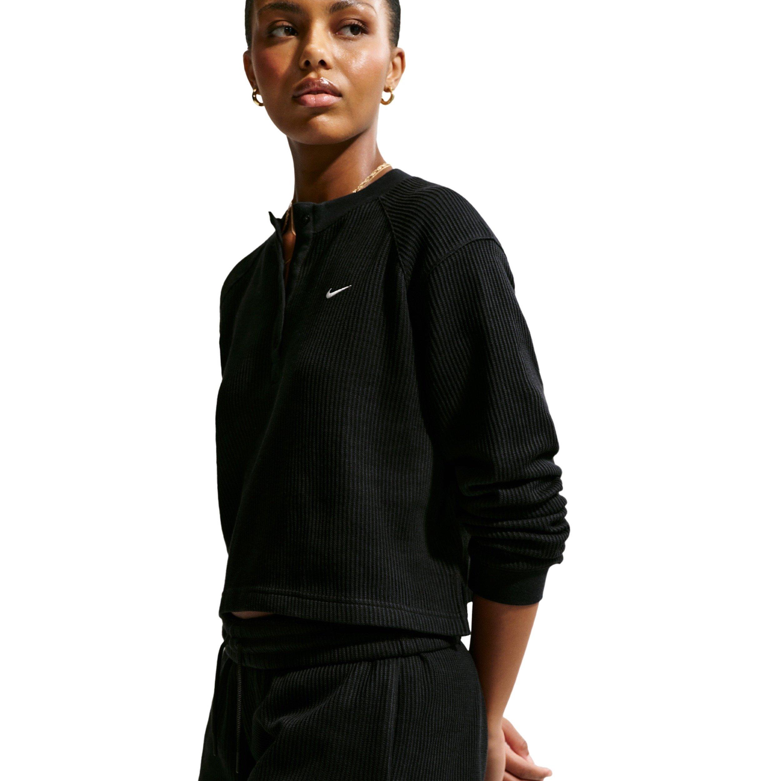 Nike Women's Sportswear Chill Waffle Loose Mid-Rise Shorts - BLACK/OFF-WHITE Thumbnail View 5