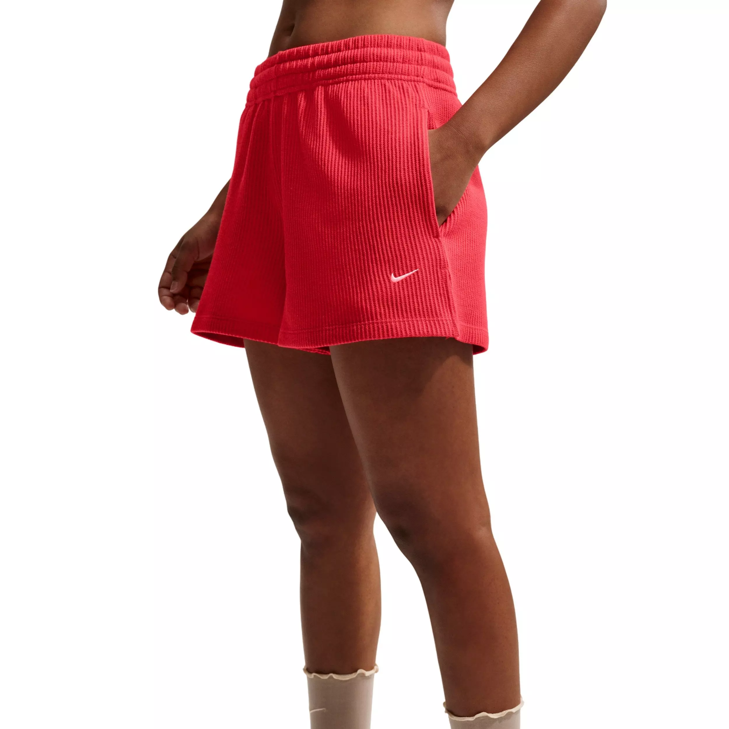 Nike Women's Sportswear Chill Waffle Loose Mid-Rise Shorts - CRIMSON