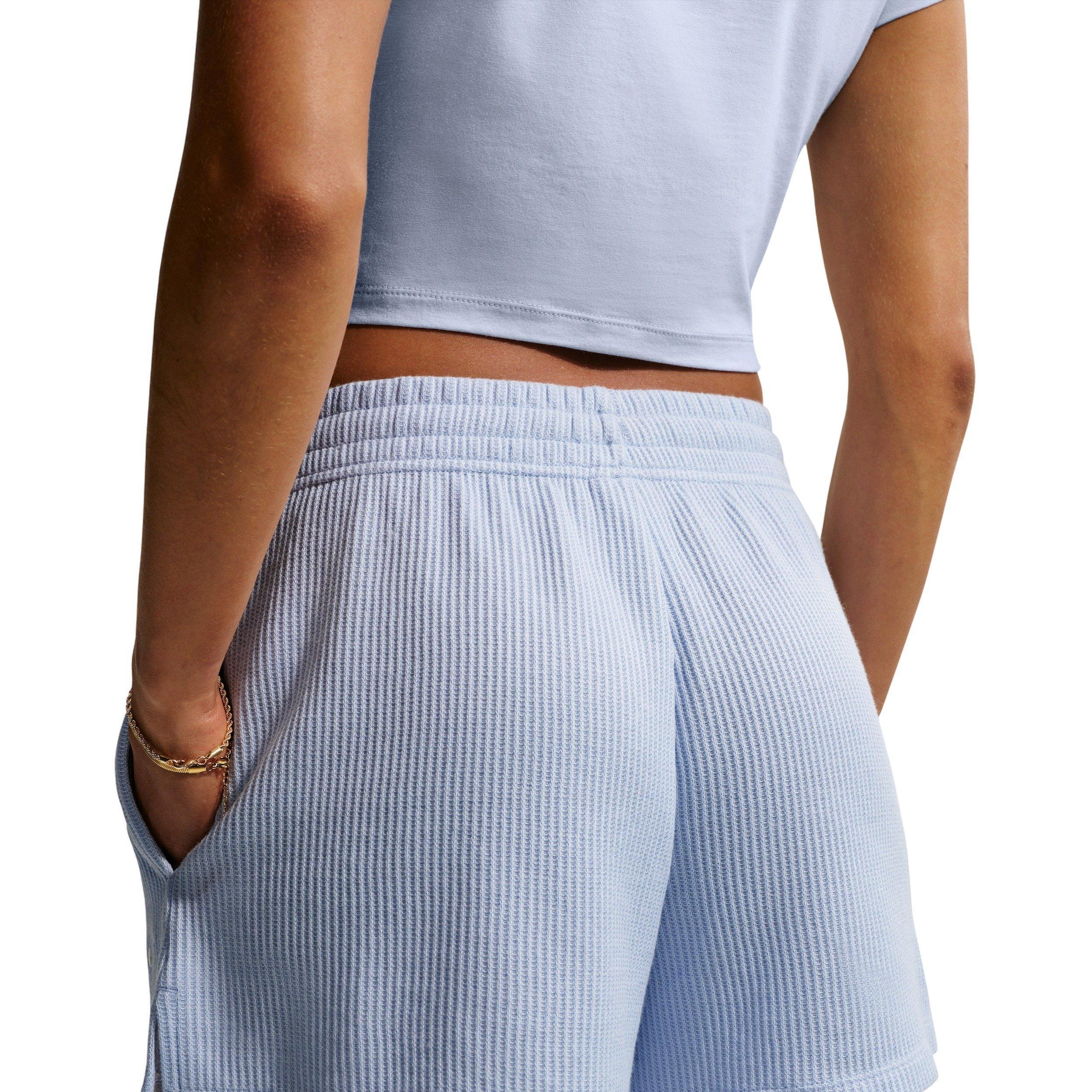 Nike Women's Sportswear Chill Waffle Loose Mid-Rise Shorts - BLUE Thumbnail View 4