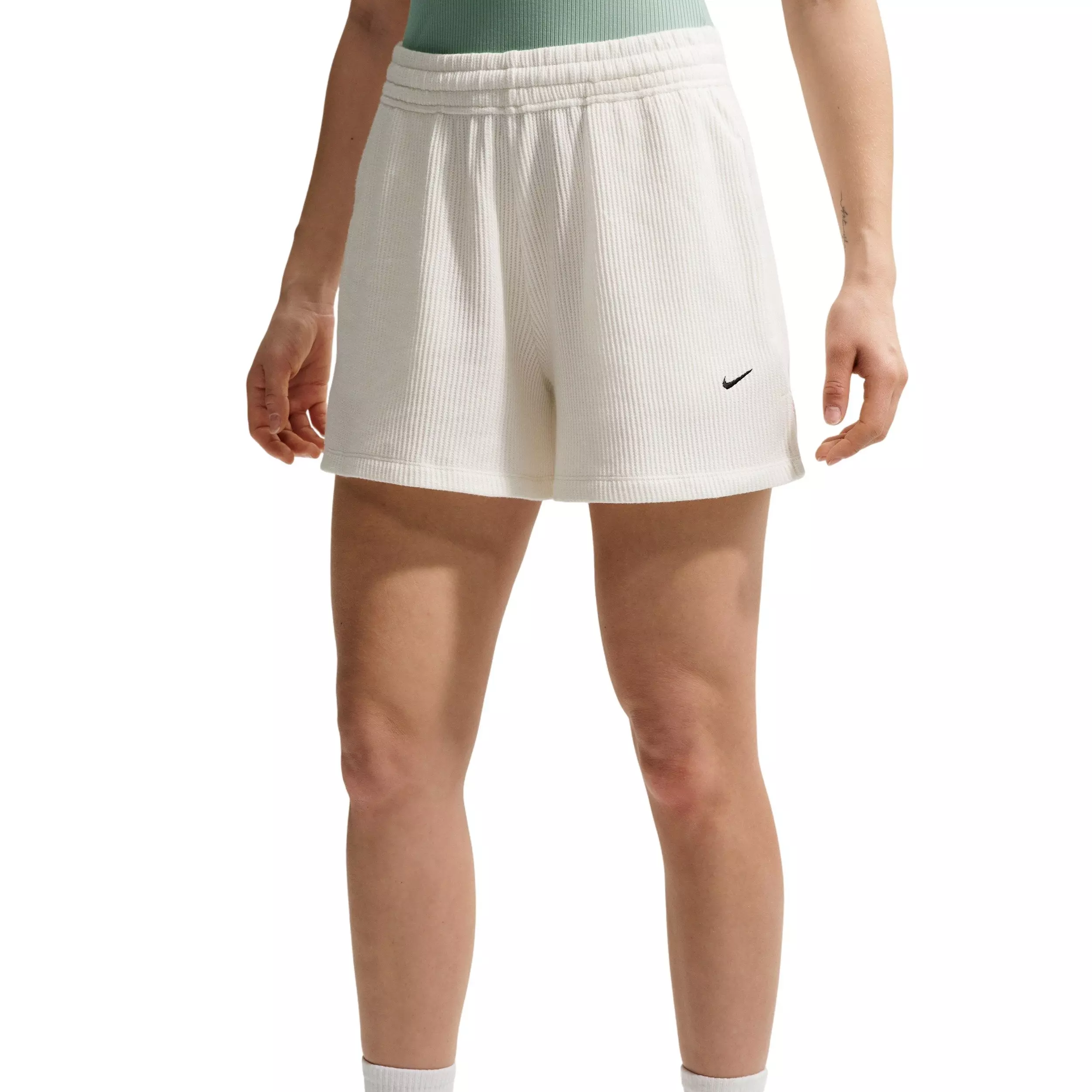 Nike Women's Sportswear Chill Waffle Loose Mid-Rise Shorts - OFF-WHITE/BLACK