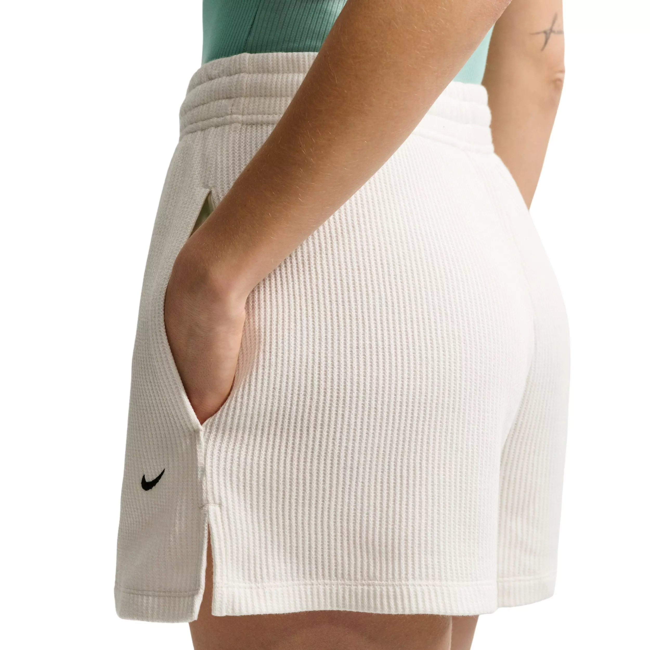 Nike Women's Sportswear Chill Waffle Loose Mid-Rise Shorts - OFF-WHITE/BLACK