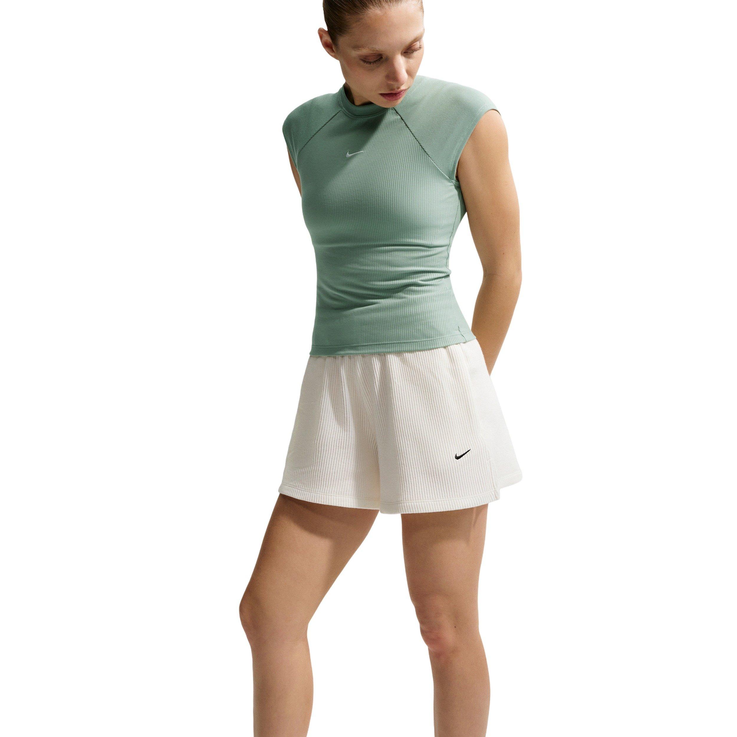Nike Women's Sportswear Chill Waffle Loose Mid-Rise Shorts - OFF-WHITE/BLACK Thumbnail View 5