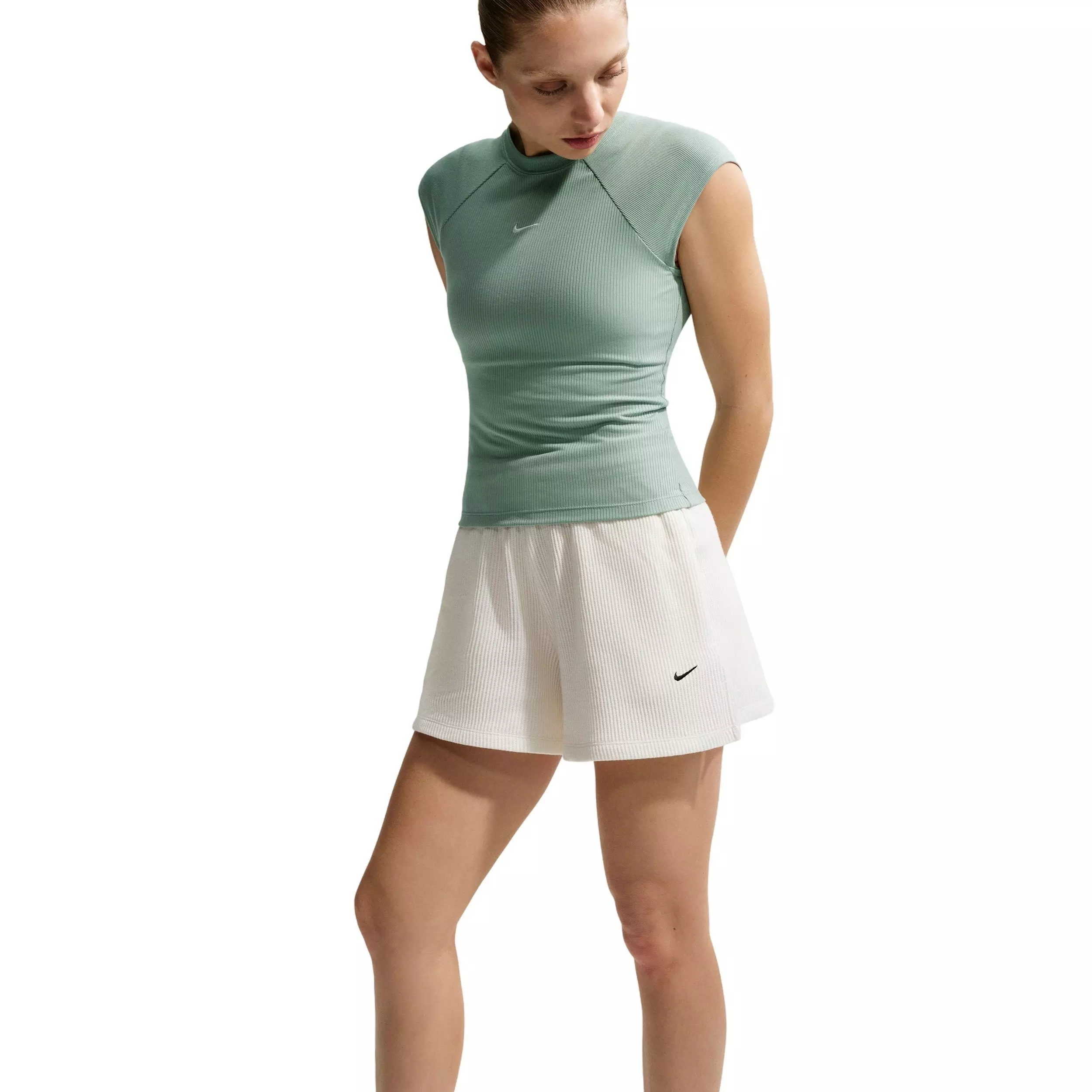 Nike Women's Sportswear Chill Waffle Loose Mid-Rise Shorts - OFF-WHITE/BLACK