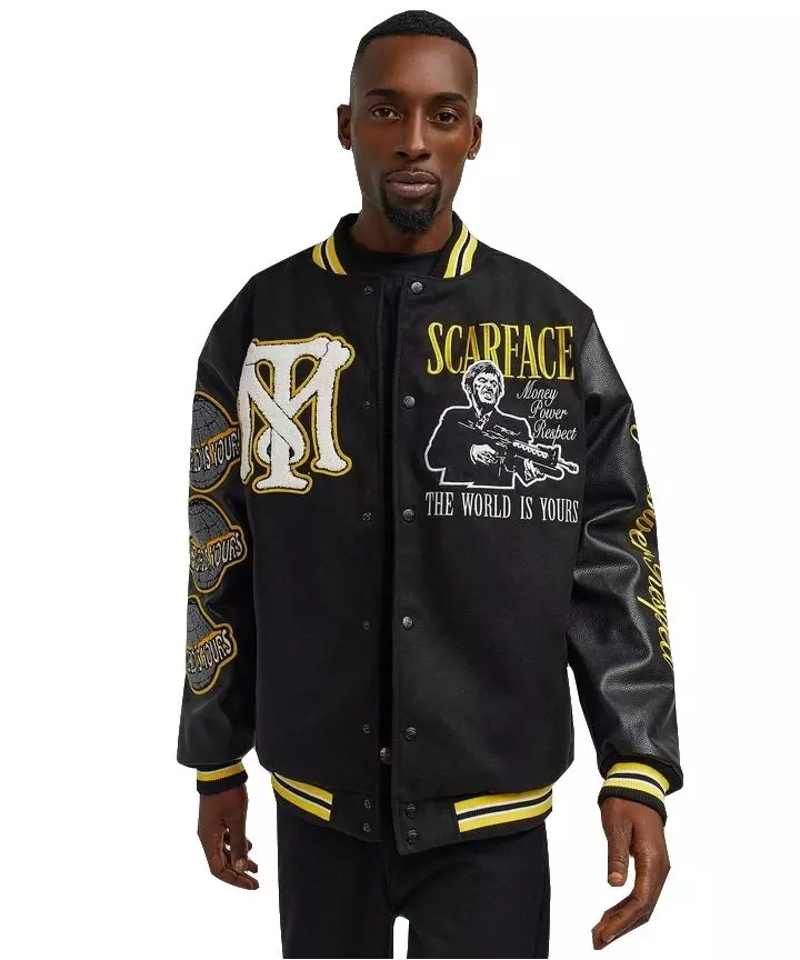 Reason Men's Scarface X Reason Collab Patched Wool Varsity Jacket - Black - BLACK