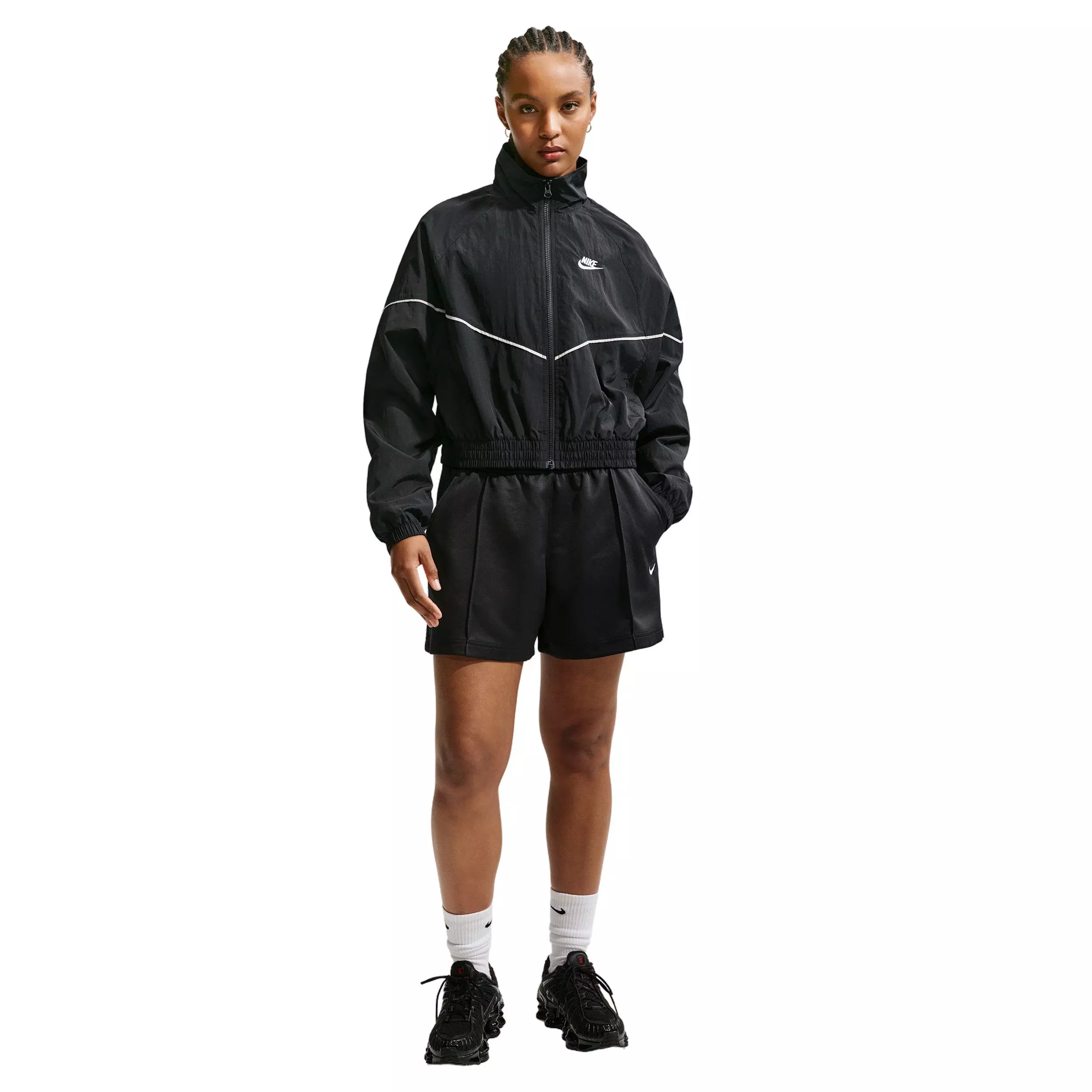 Nike Women's Sportswear Mid-Rise Poly Knit Track Shorts - BLACK/OFF-WHITE