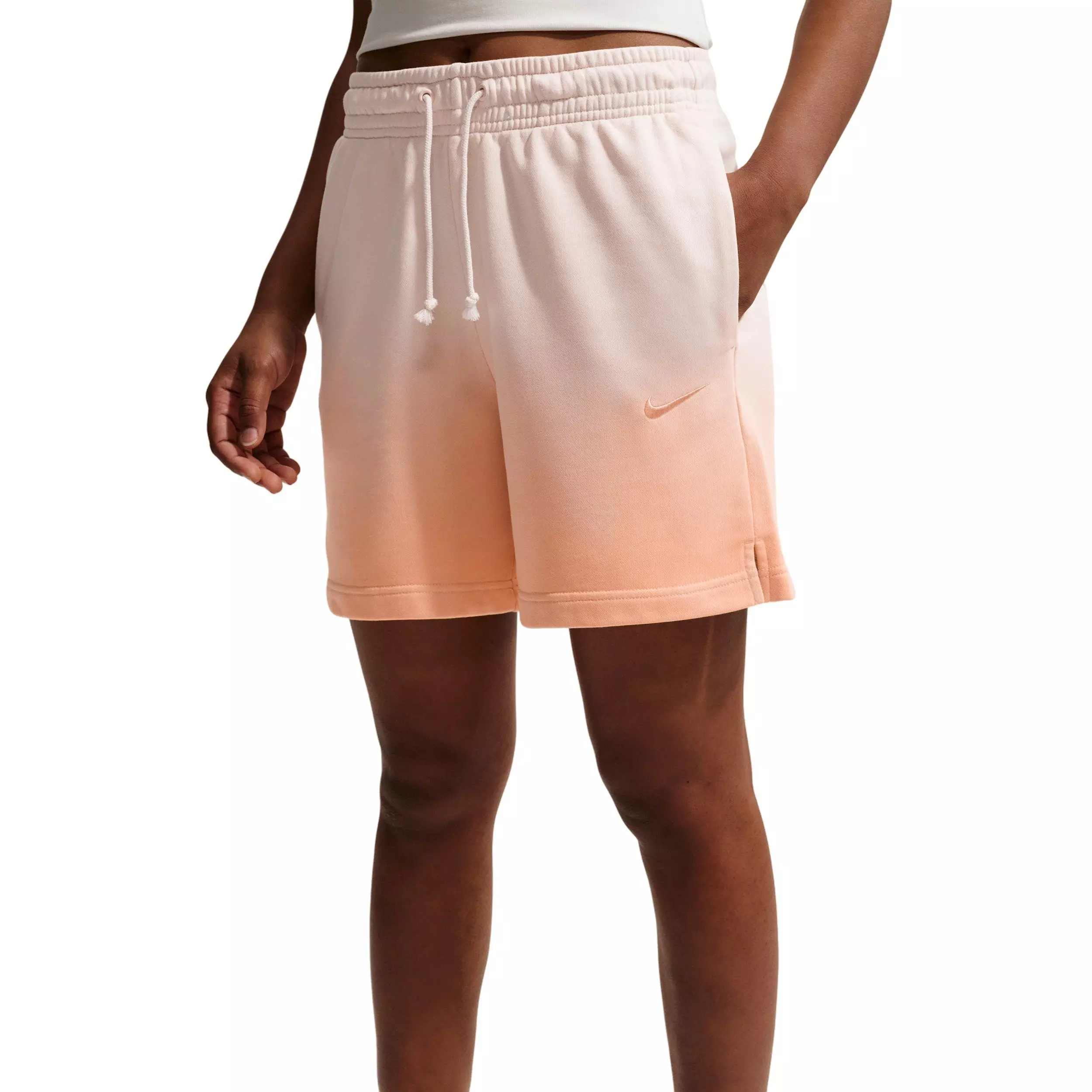 Nike Women's Sportswear Phoenix Fleece Dip-Dye Mid-Rise Shorts - WHITE/ORANGE