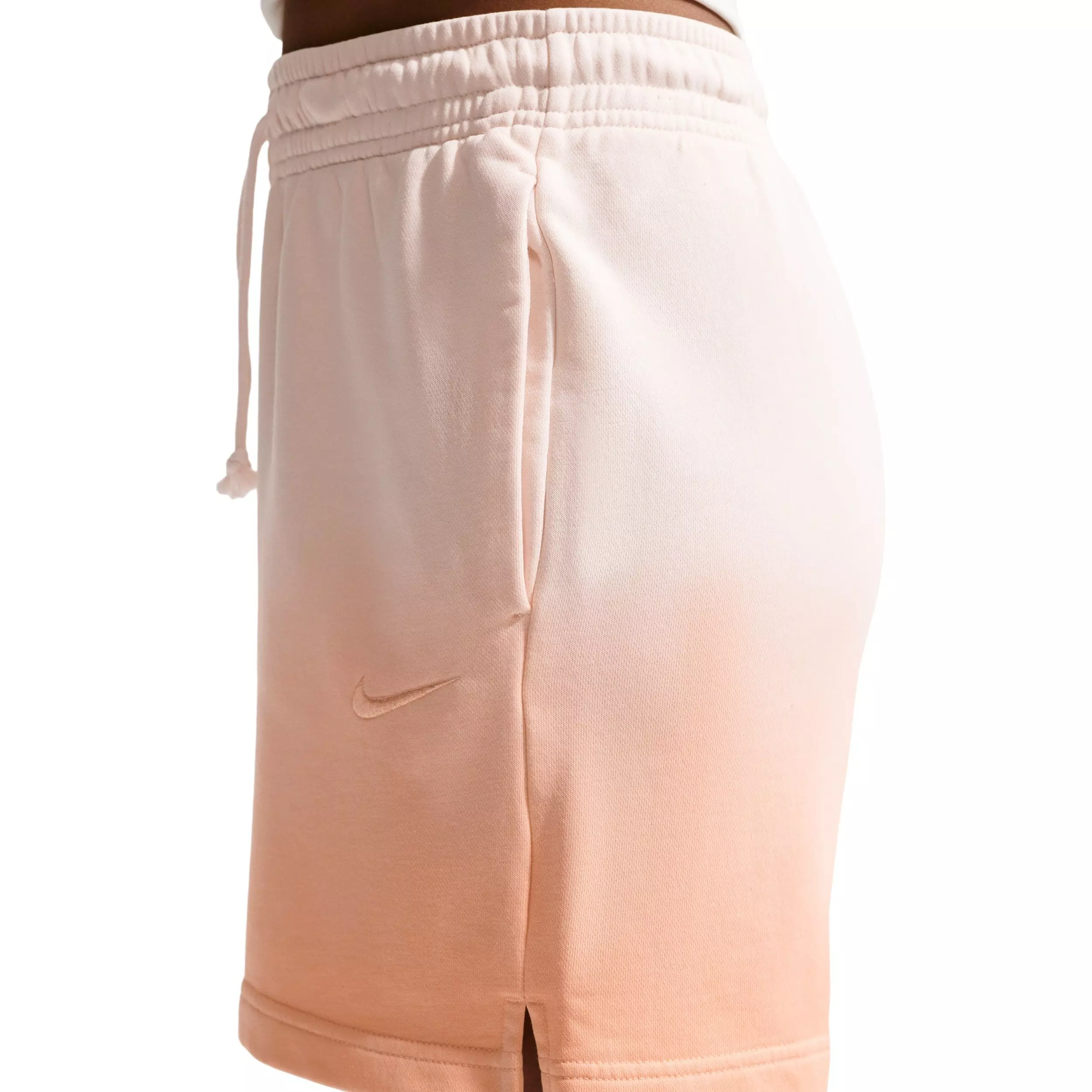 Nike Women's Sportswear Phoenix Fleece Dip-Dye Mid-Rise Shorts - WHITE/ORANGE