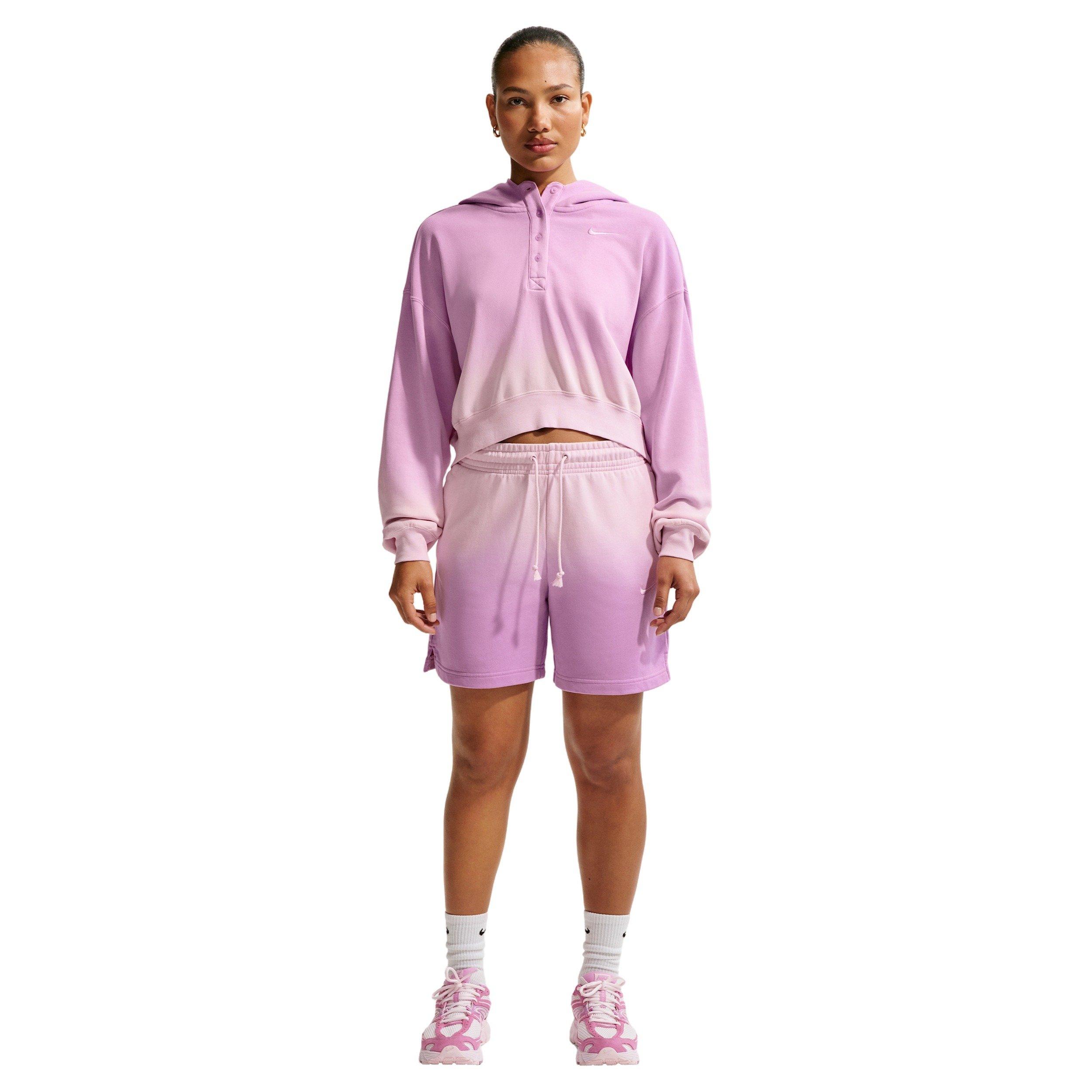 Nike Women's Sportswear Phoenix Fleece Dip-Dye Mid-Rise Shorts - PINK/PURPLE Thumbnail View 1