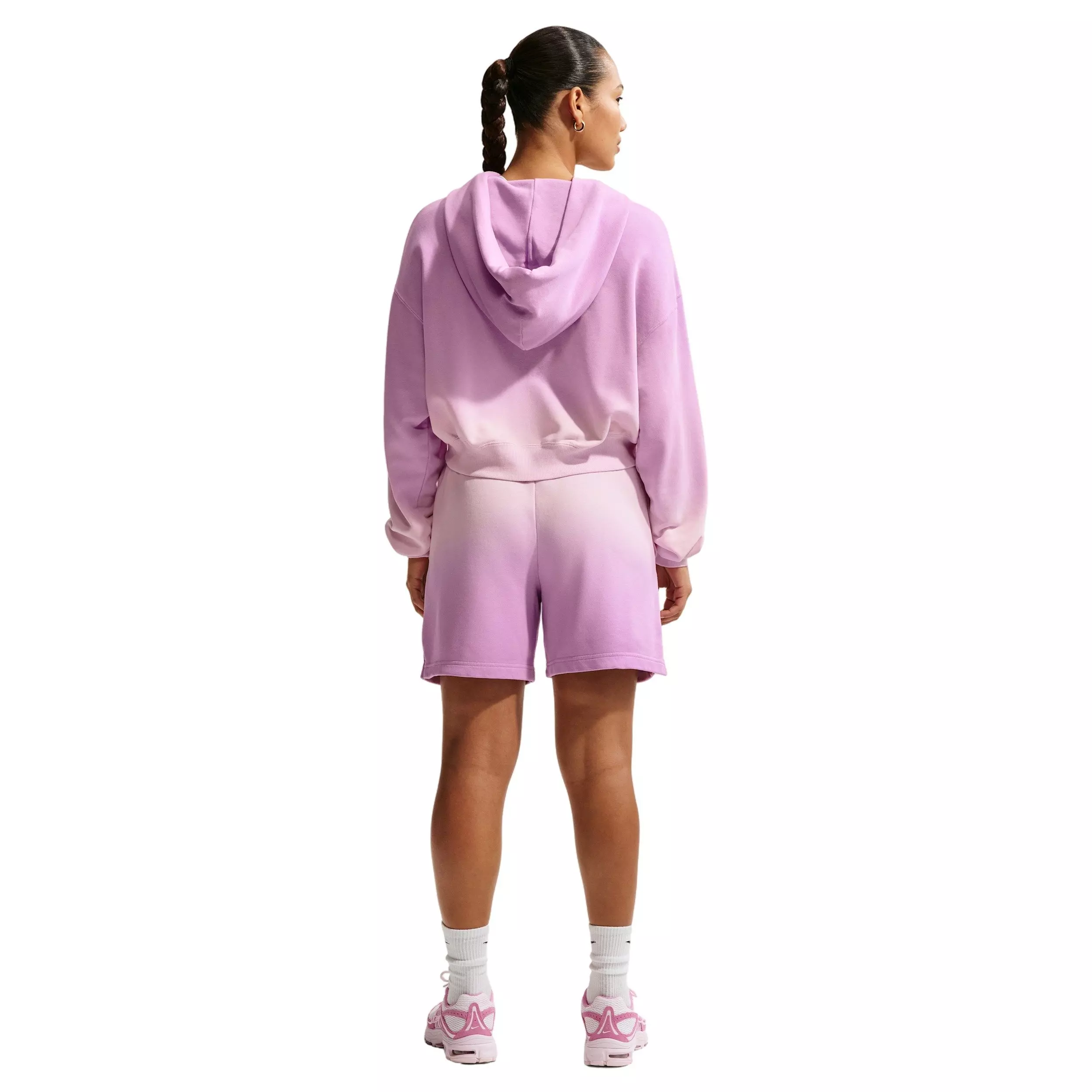 Nike Women's Sportswear Phoenix Fleece Dip-Dye Mid-Rise Shorts - PINK/PURPLE