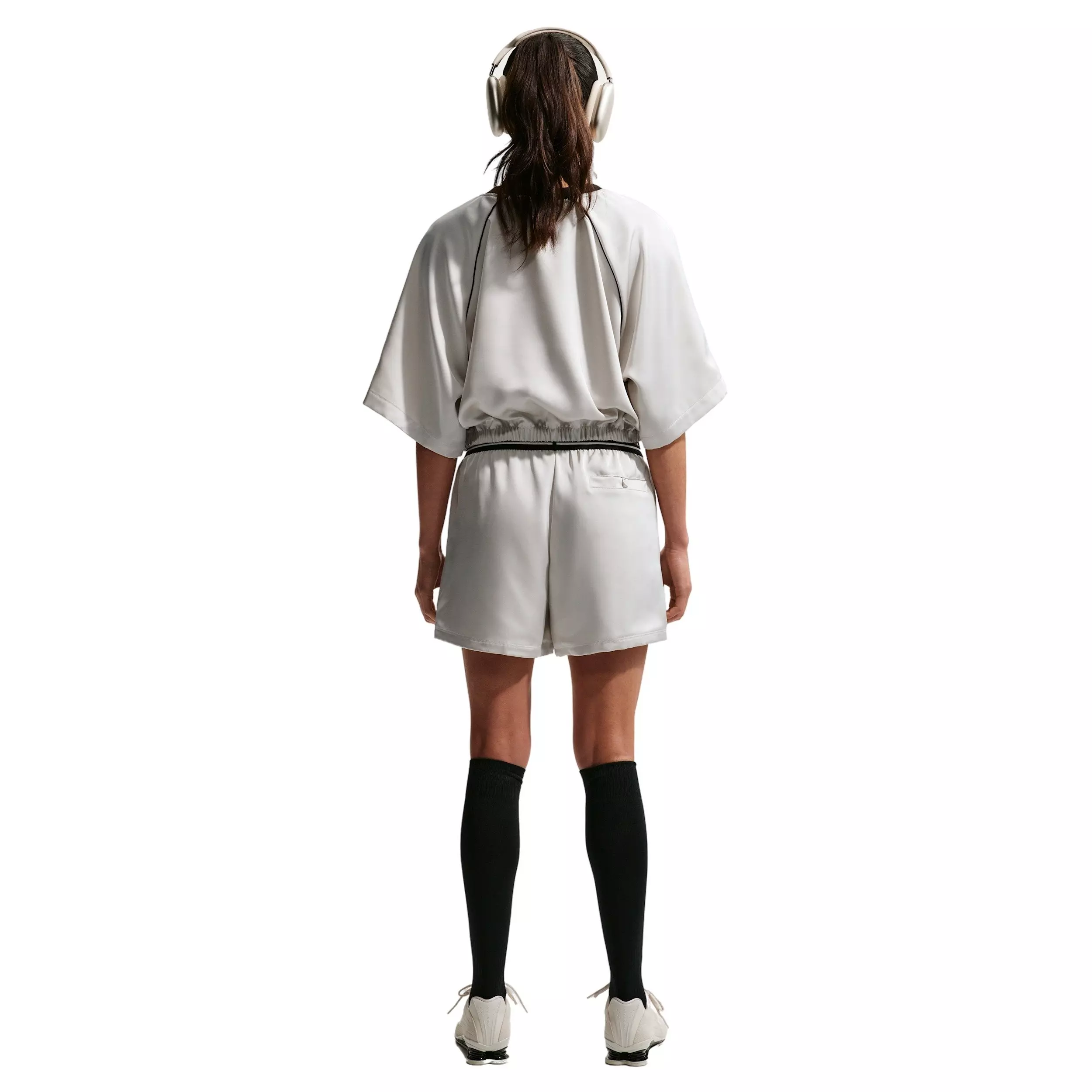 Nike Women's Sportswear Loose Mid-Rise Satin Shorts - Lt Bone/Black - LT BONE/BLACK