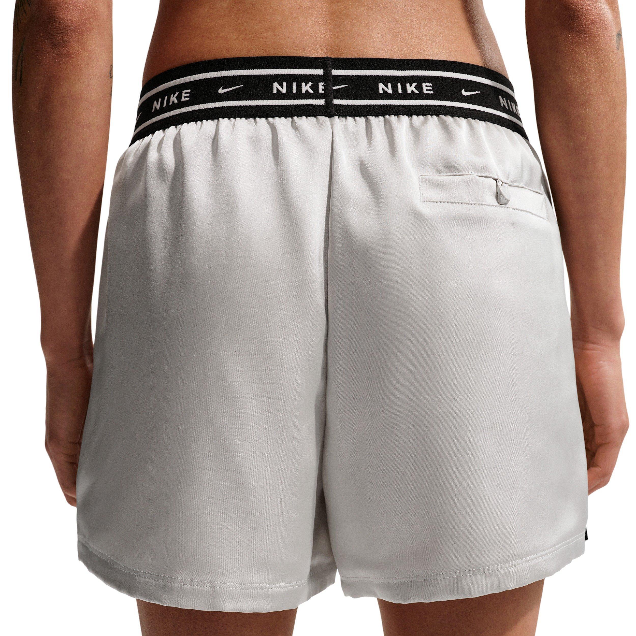 Nike Women's Sportswear Loose Mid-Rise Satin Shorts - Lt Bone/Black - LT BONE/BLACK Thumbnail View 4