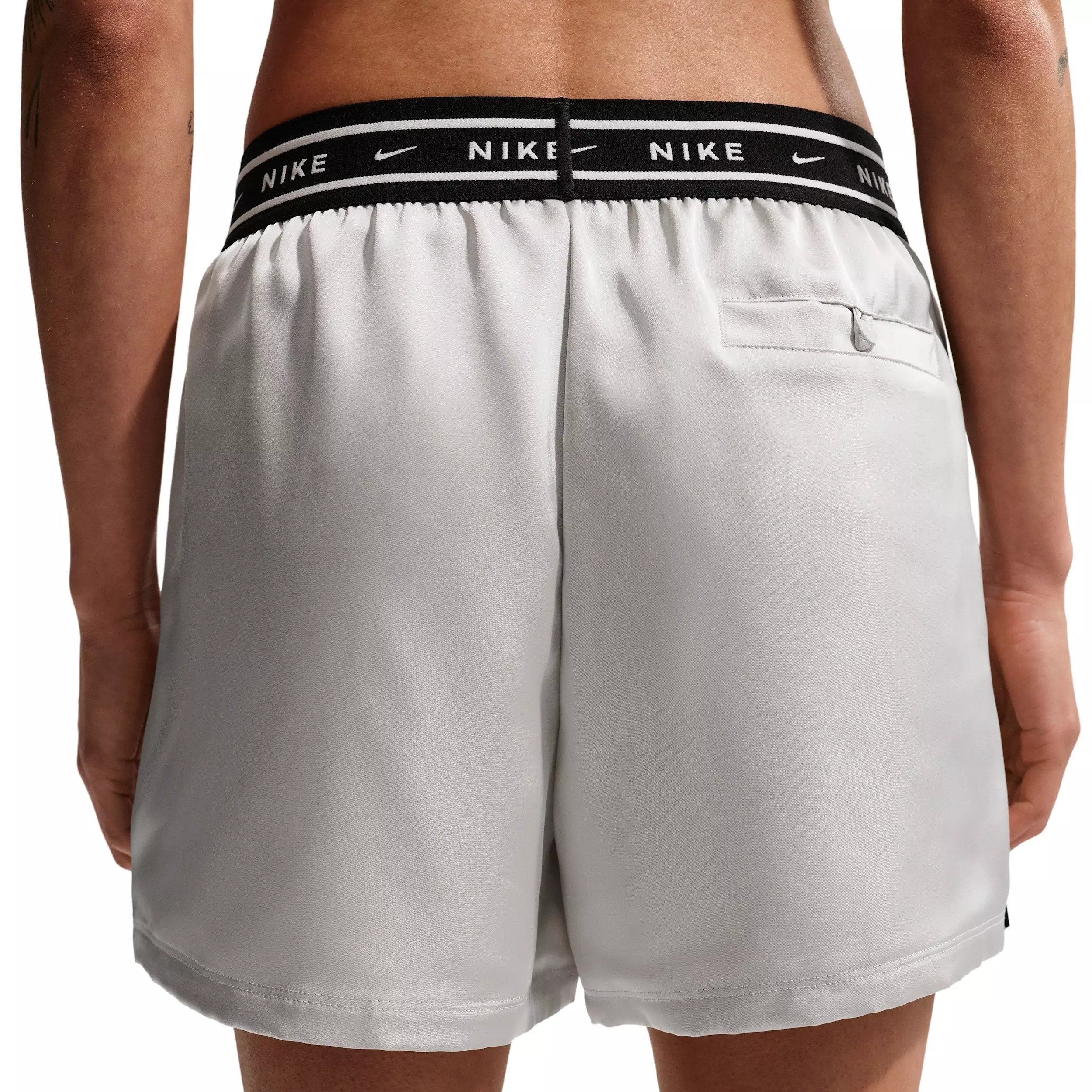 Nike Women's Sportswear Loose Mid-Rise Satin Shorts - Lt Bone/Black - LT BONE/BLACK