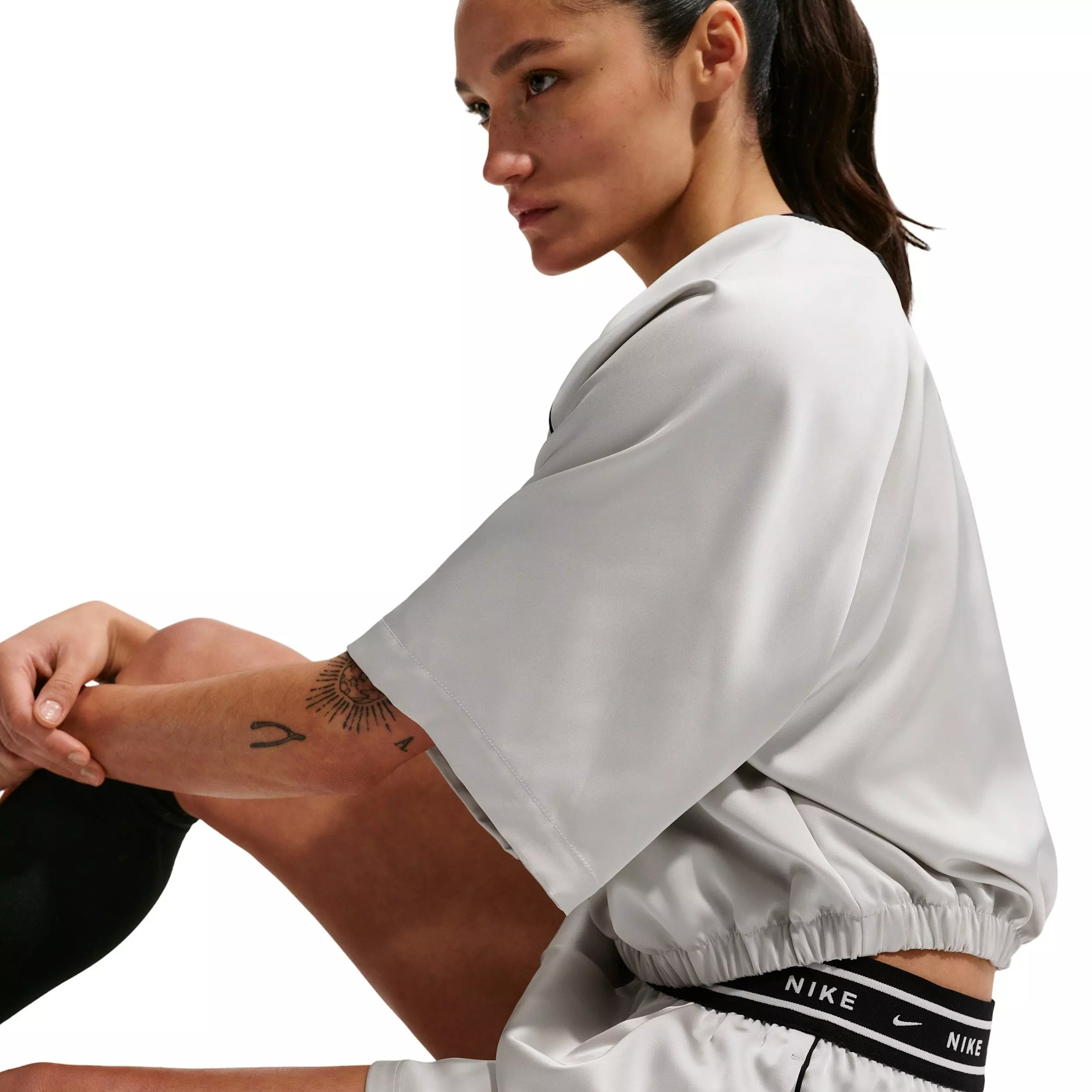 Nike Women's Sportswear Loose Mid-Rise Satin Shorts - Lt Bone/Black - LT BONE/BLACK