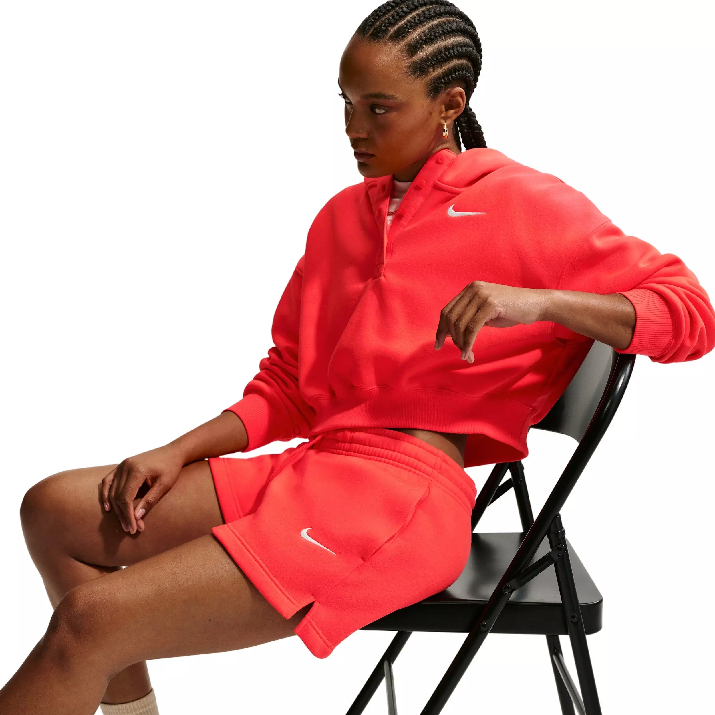 Nike Women's Sportswear Phoenix Fleece Mid-Rise 4" Shorts - CRIMSON