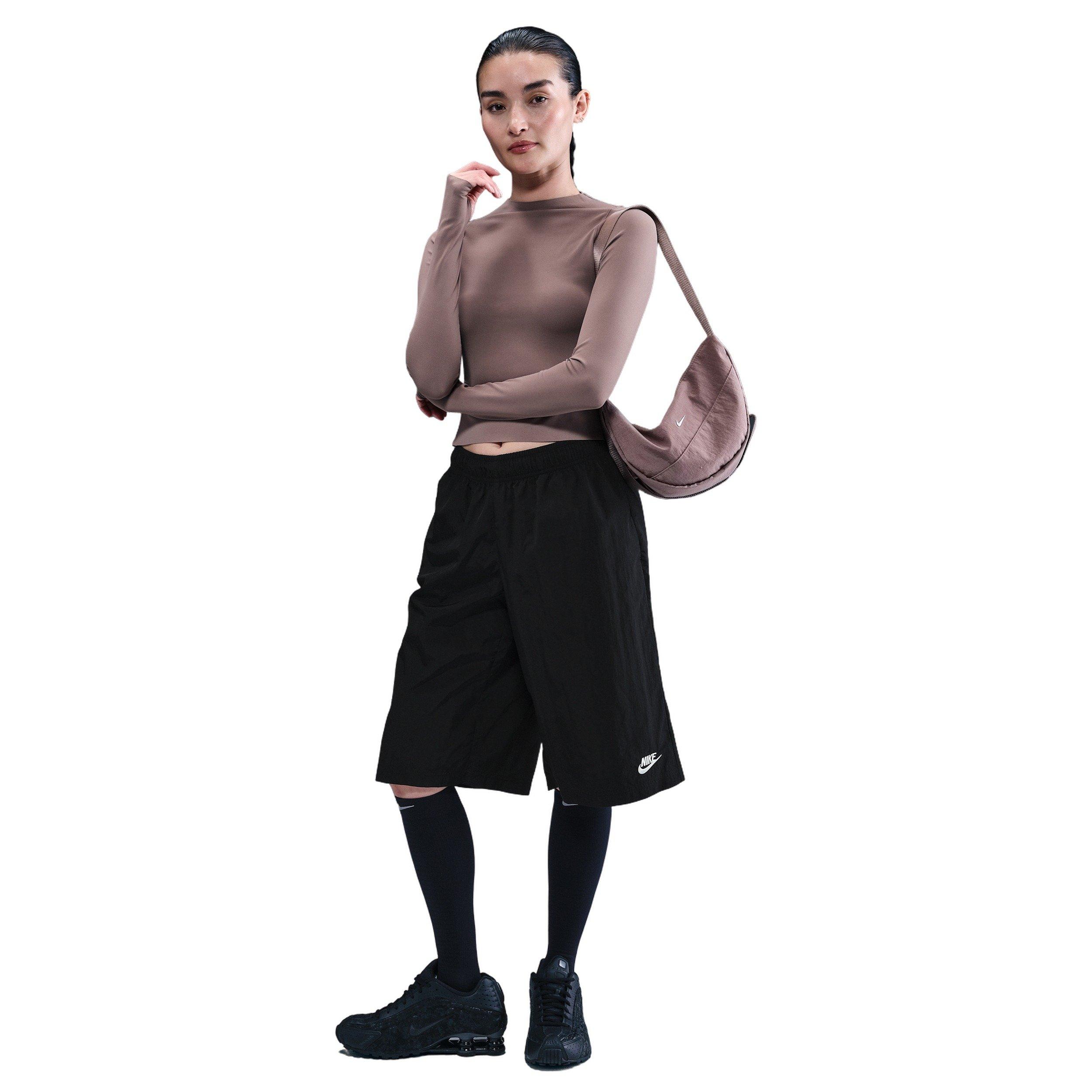 Nike Women's Sportswear Mid-Rise Loose Knee-Length Shorts - BLACK/OFF-WHITE Thumbnail View 1
