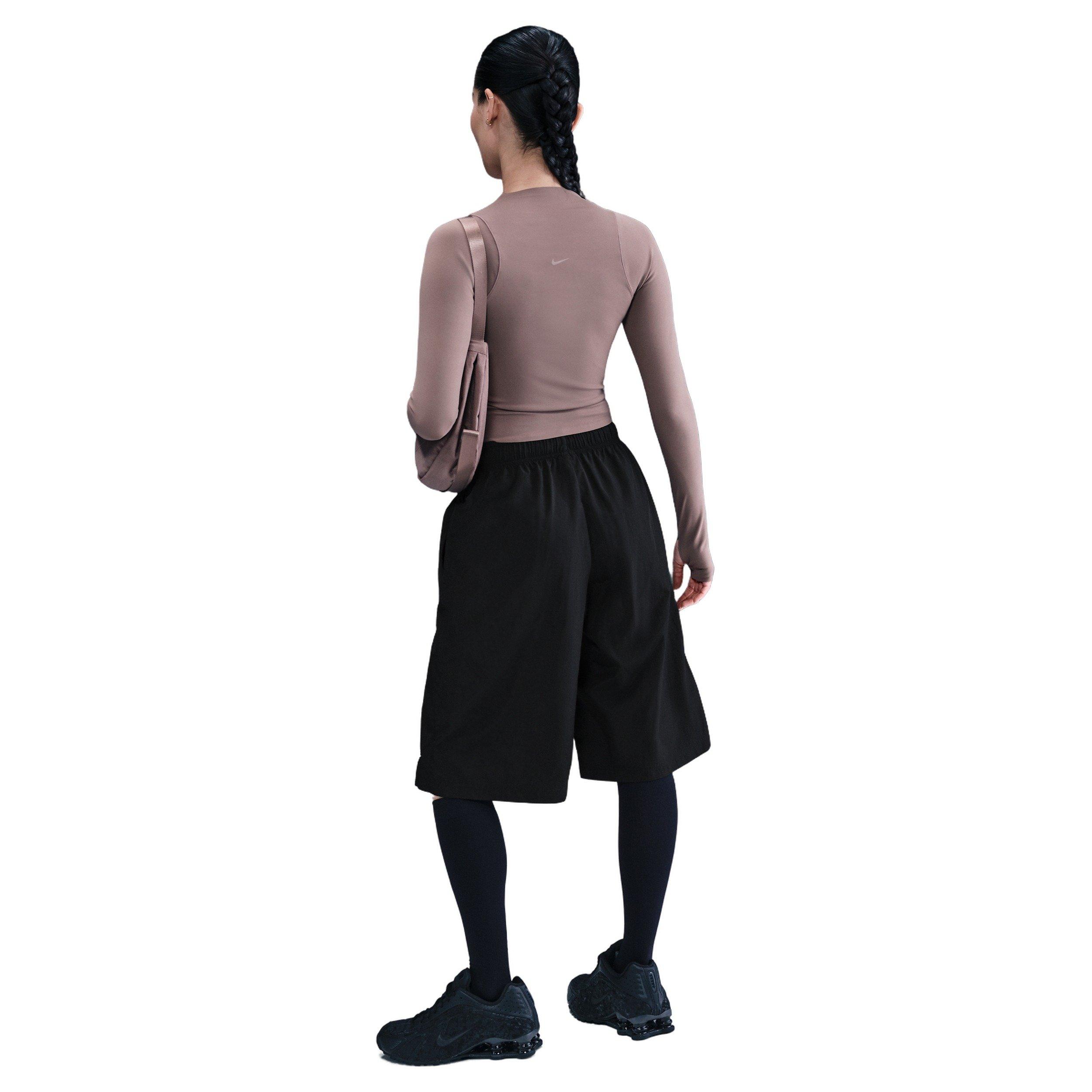 Nike Women's Sportswear Mid-Rise Loose Knee-Length Shorts - BLACK/OFF-WHITE Thumbnail View 2