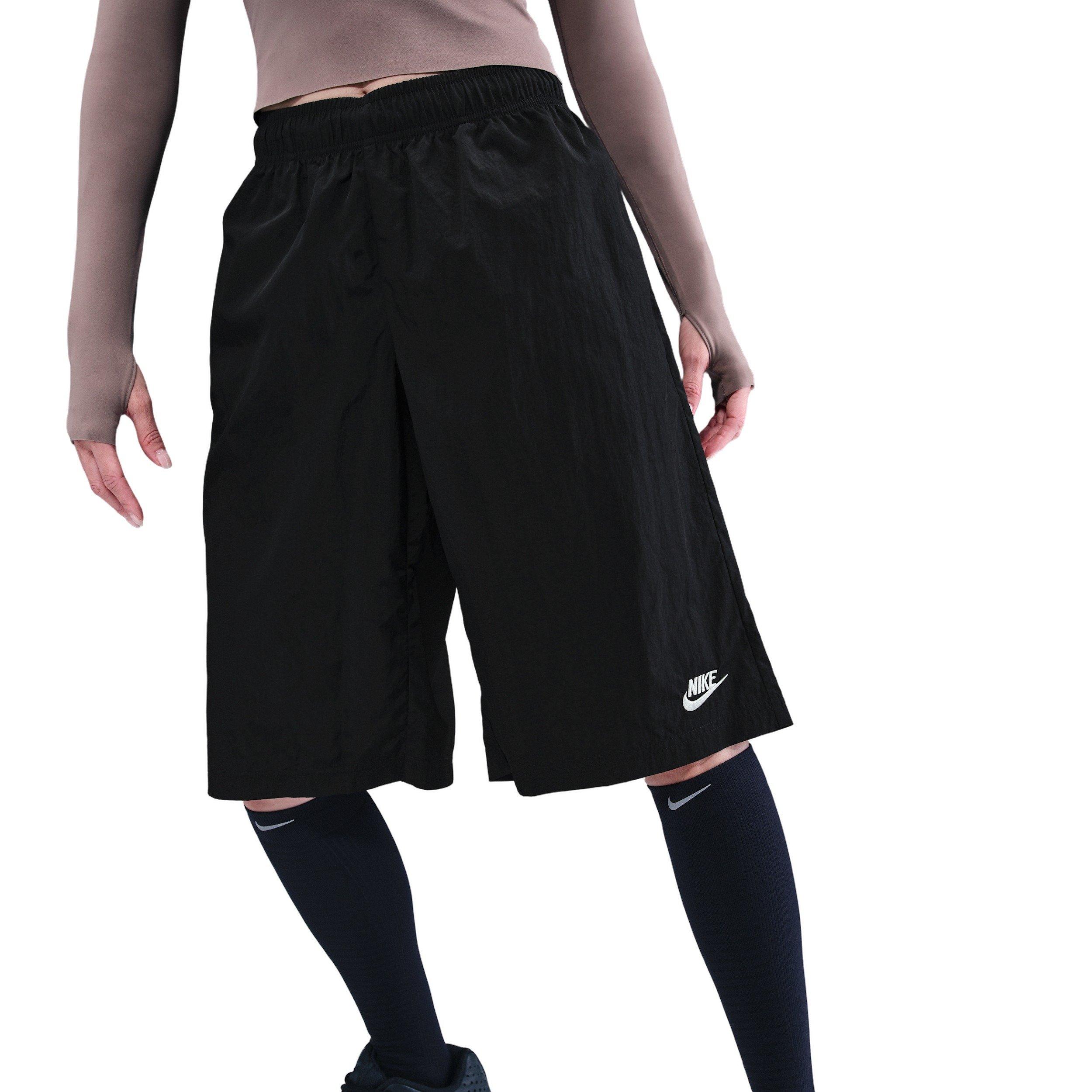 Nike Women's Sportswear Mid-Rise Loose Knee-Length Shorts - BLACK/OFF-WHITE Thumbnail View 4